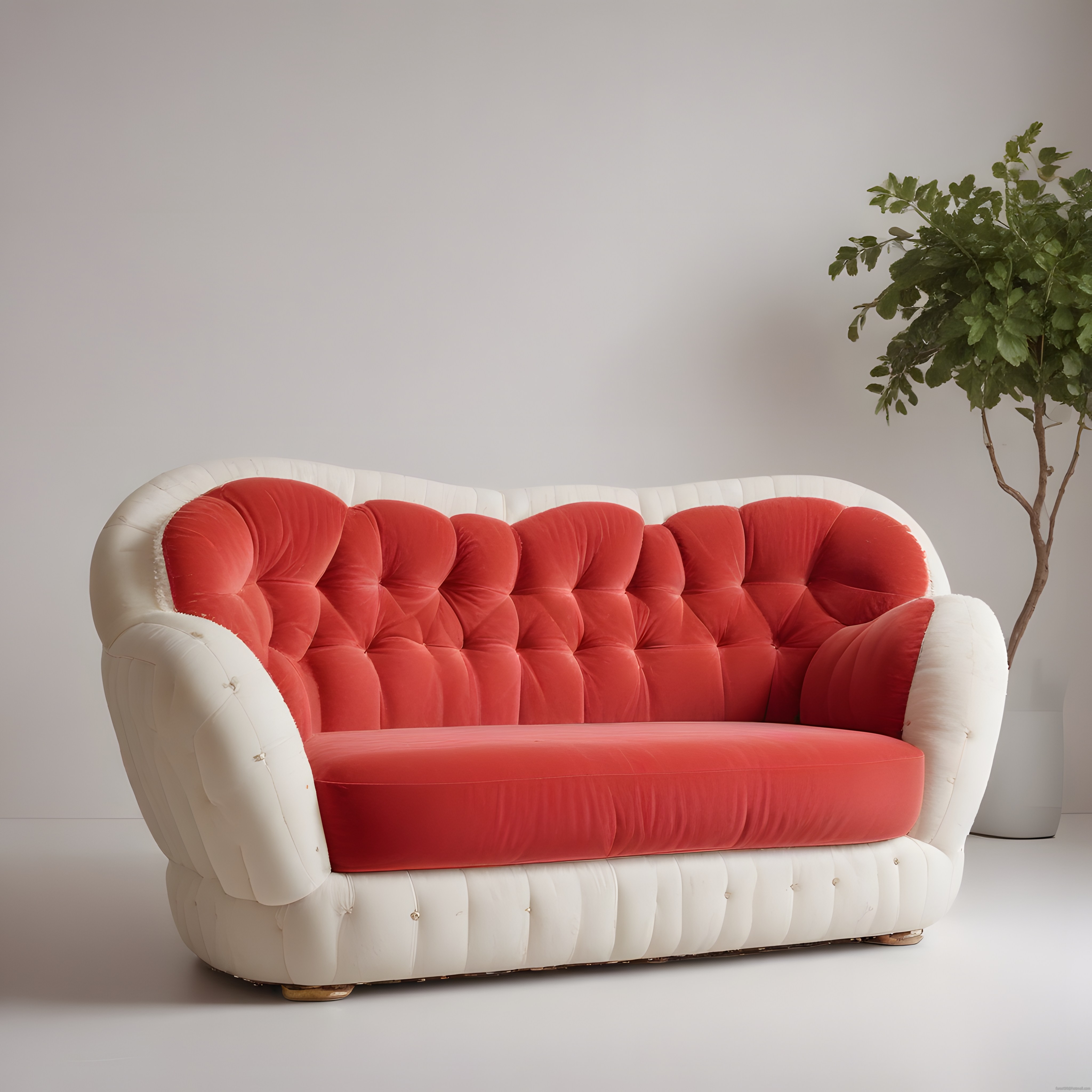 Kırmızı Kadifeli Vintage Koltuk ve Minimal Stüdyo Ortamında Dekorasyon