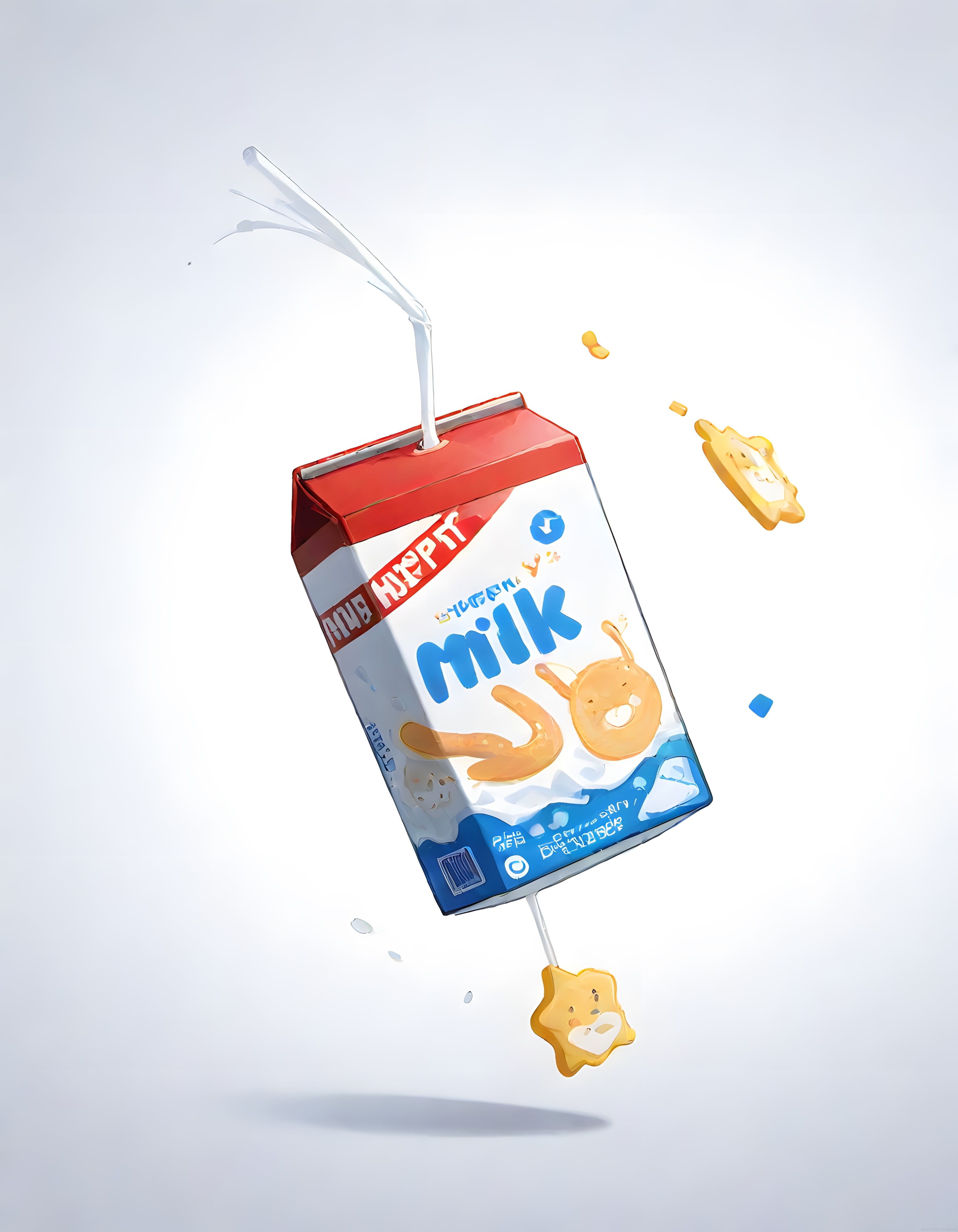 Kırmızı Kapaklı Süt Kutusu ve Uçan Kurabiyeler: Sevimli 3D Render Tasarımı