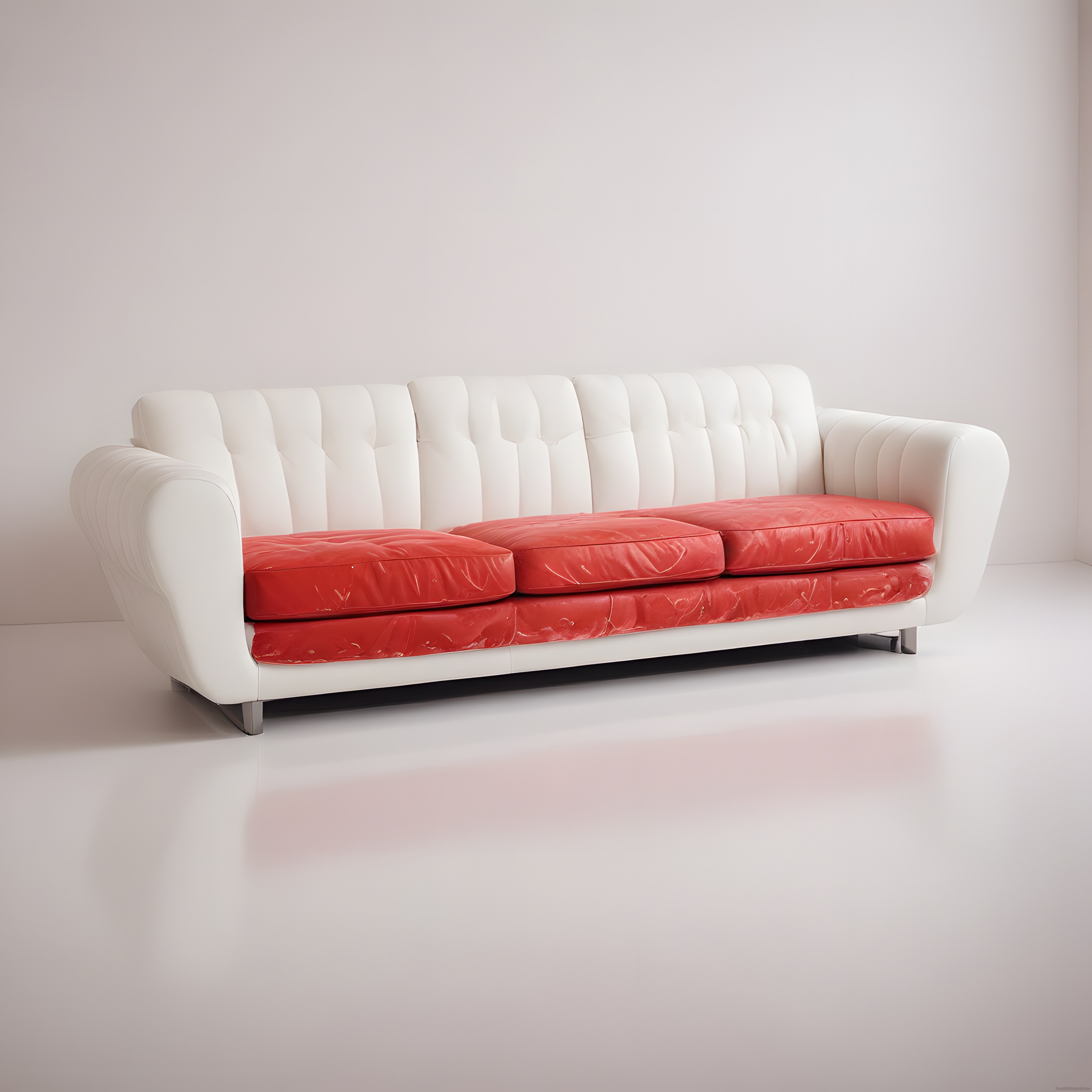 Kırmızı Koltuklu Beyaz Kanepe: Modern ve Minimalist Salon Dekorasyonu Örneği