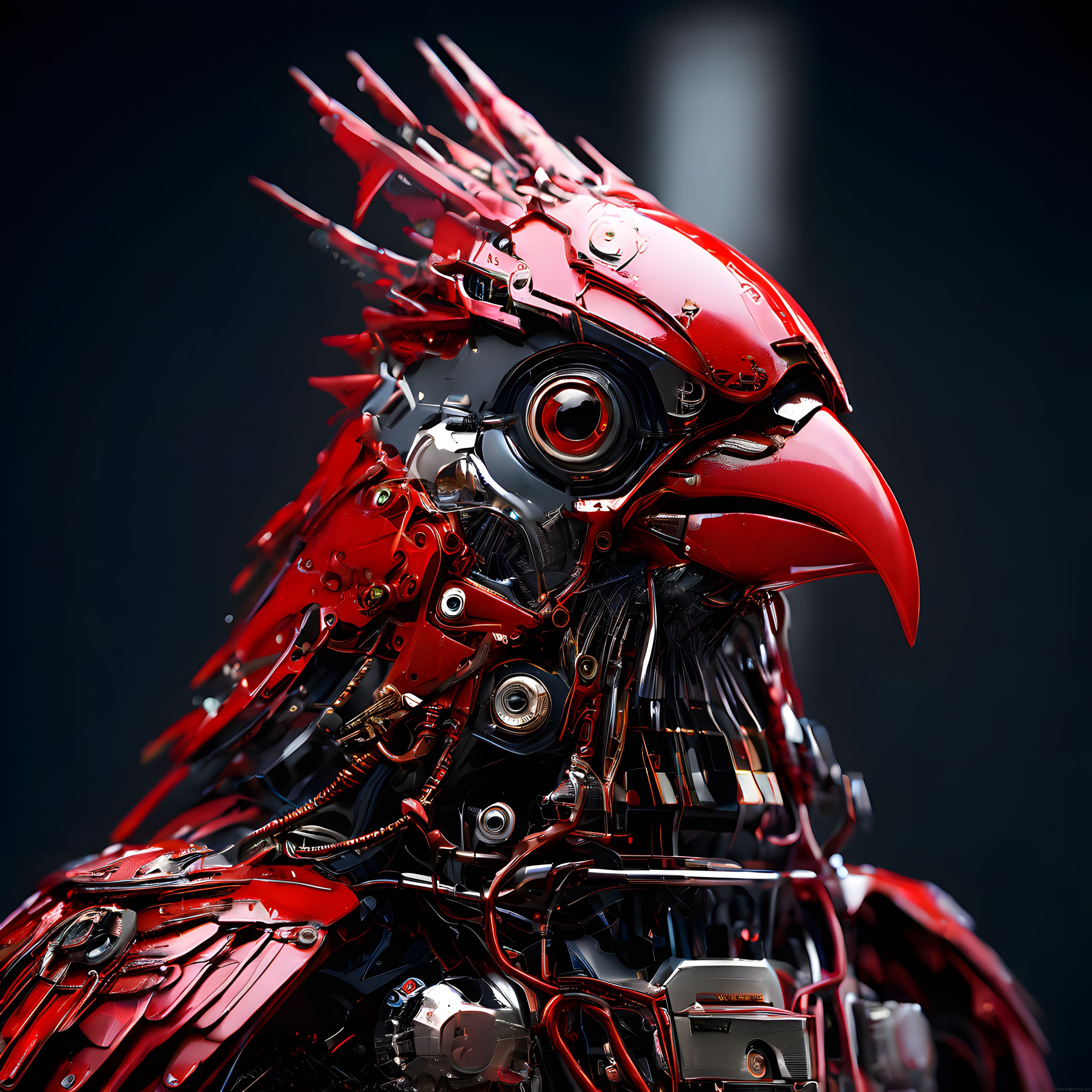 Kırmızı Metal Mekanik Şahin Başı: Geleceğin Robotik Avcı Tasarımı