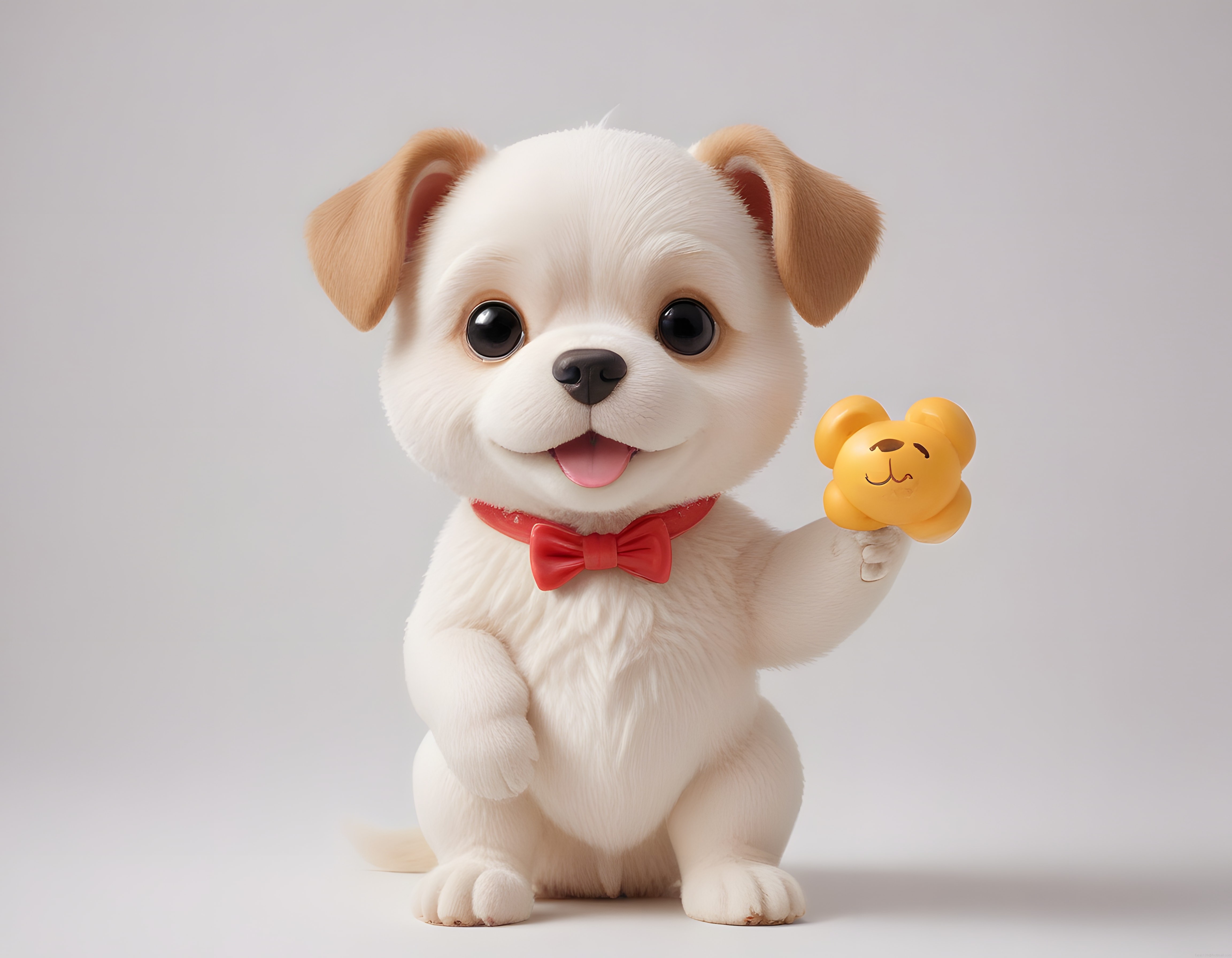 Kırmızı Papyon Takan Sevimli 3D Köpek Yavrusu ve Sarı Oyuncak Ayıcık