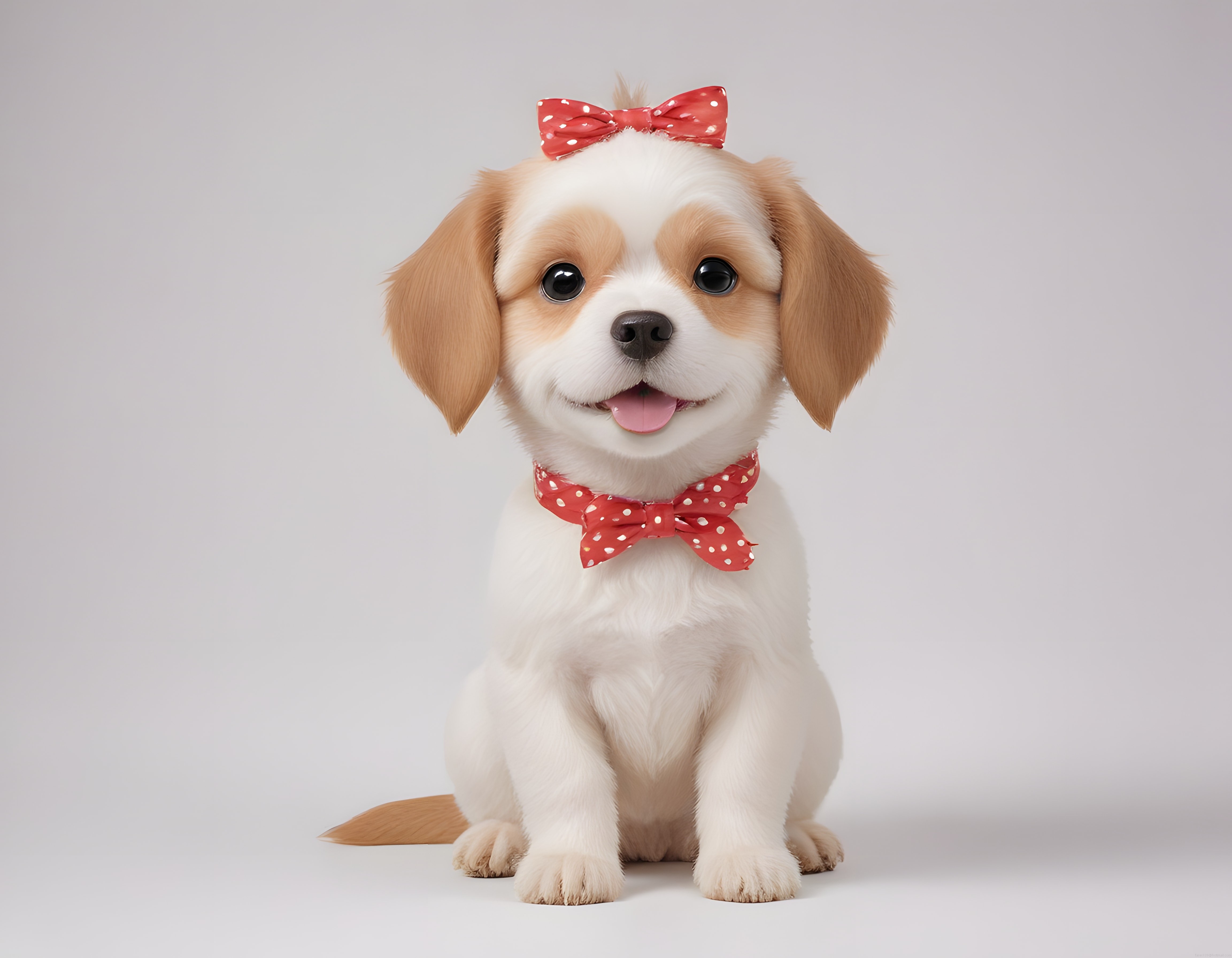 Kırmızı Puantiyeli Fiyonk Takan Sevimli 3D Yavru Köpek Karakteri