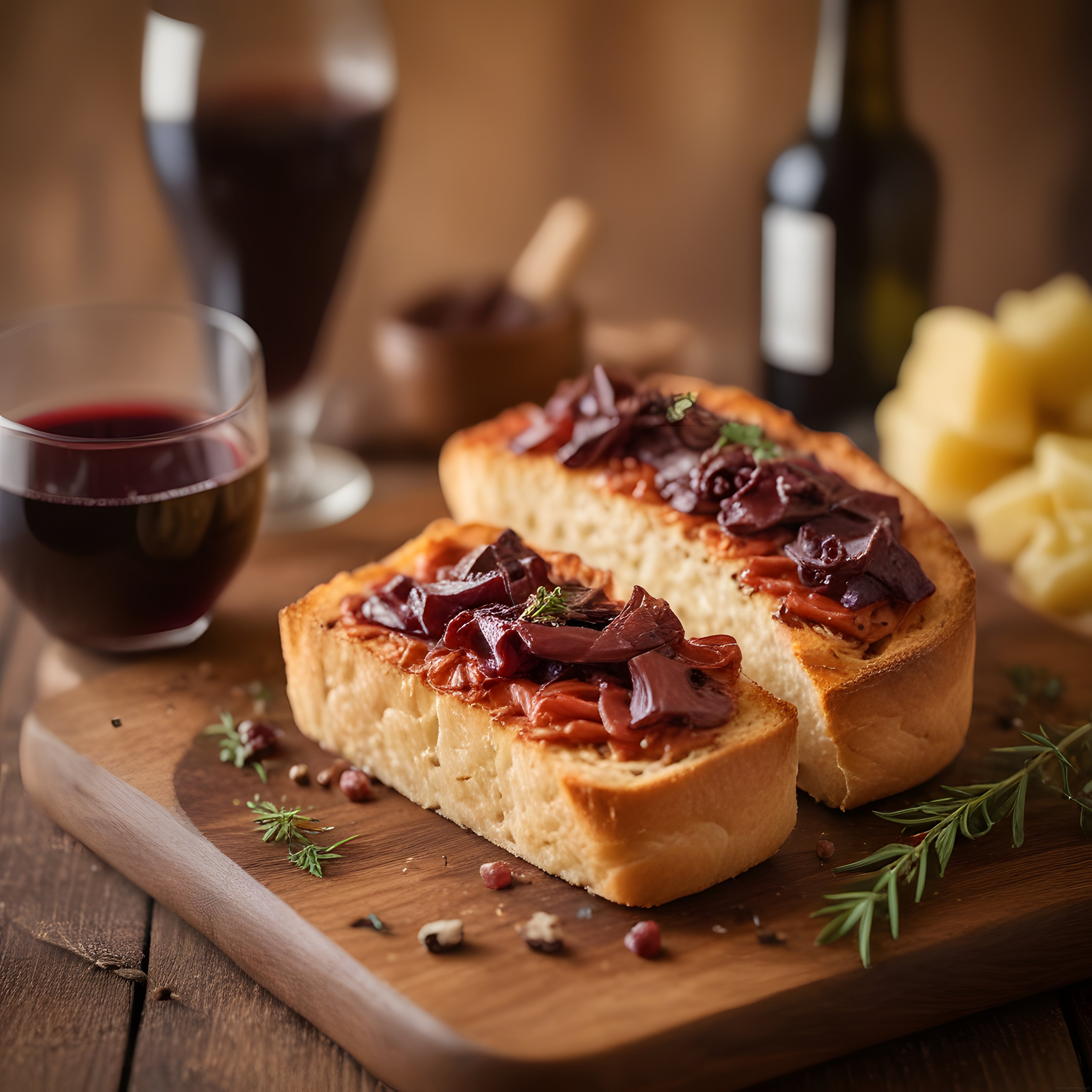 Kırmızı Şarap Eşliğinde Pastırmalı Bruschetta ve Peynir Tabağı Sunumu