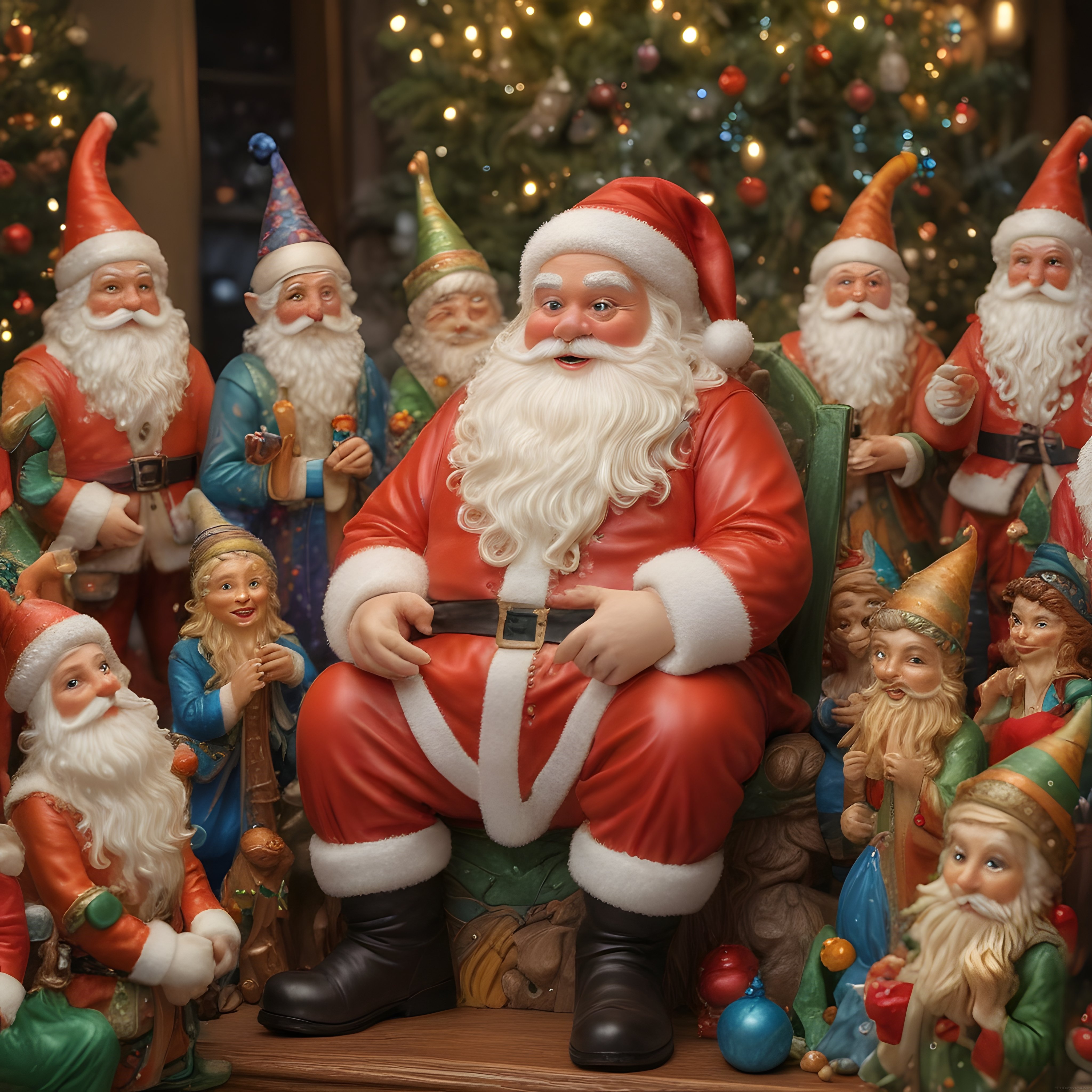 Kırmızı Takımlı Noel Baba ve Renkli Cüce Bibloları ile Yılbaşı Dekorasyonu