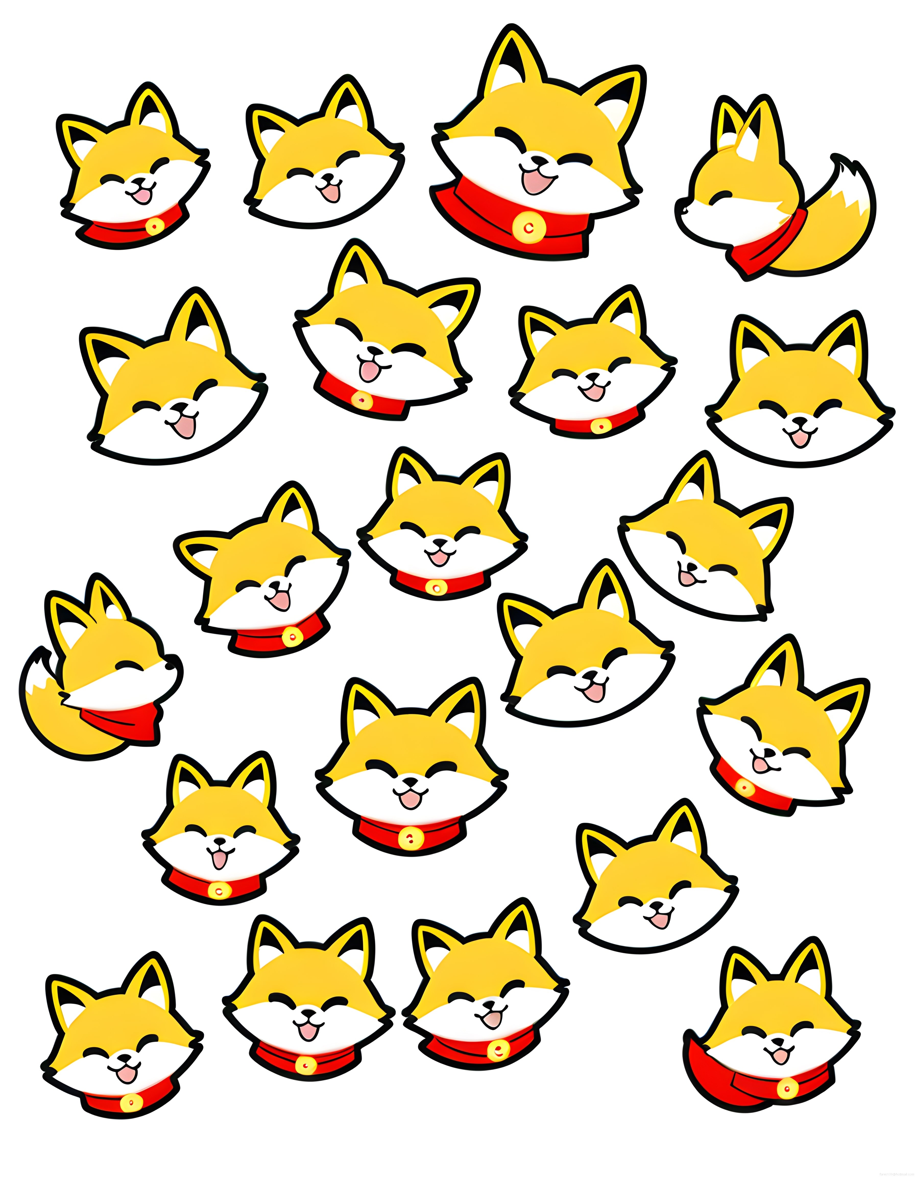 Kırmızı Tasmalı Neşeli Tilki ve Şiba Köpek Motifli Dijital Sticker Deseni