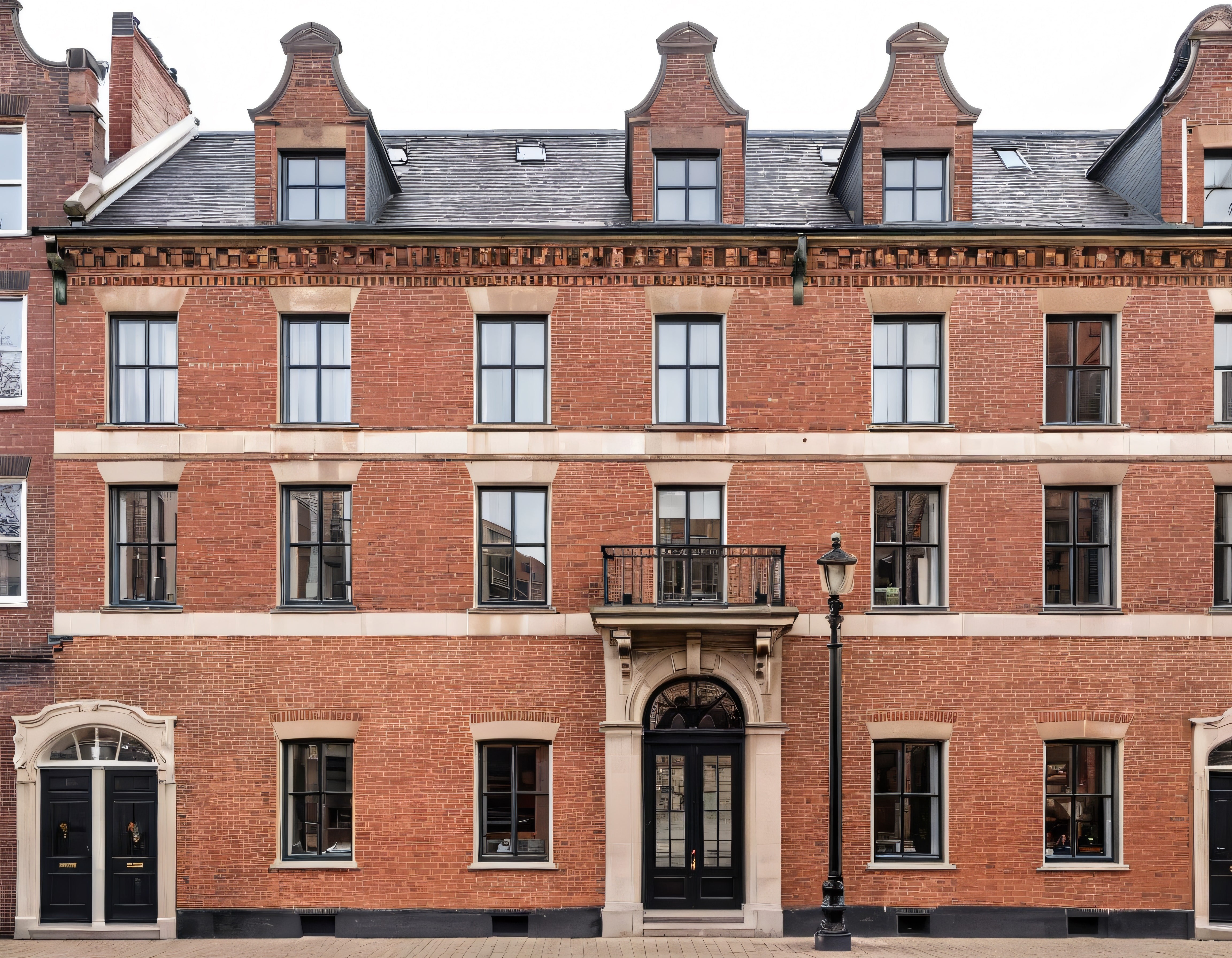 Kırmızı Tuğla Amsterdam Binası Cephesi ve Basamaklı Çatı Mimari Fotoğrafı