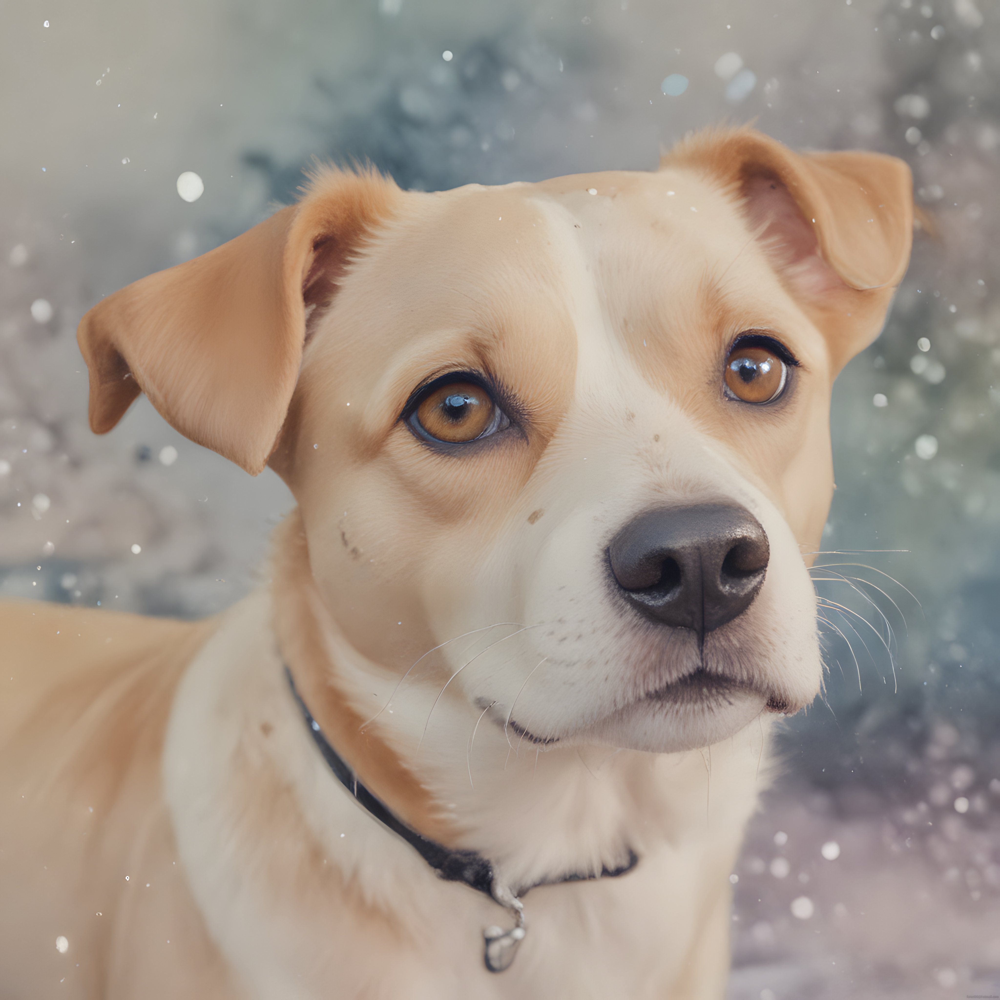 Kış Atmosferinde Objektife Bakan Sevimli Bej Beyaz Köpek Yakın Çekim Portre