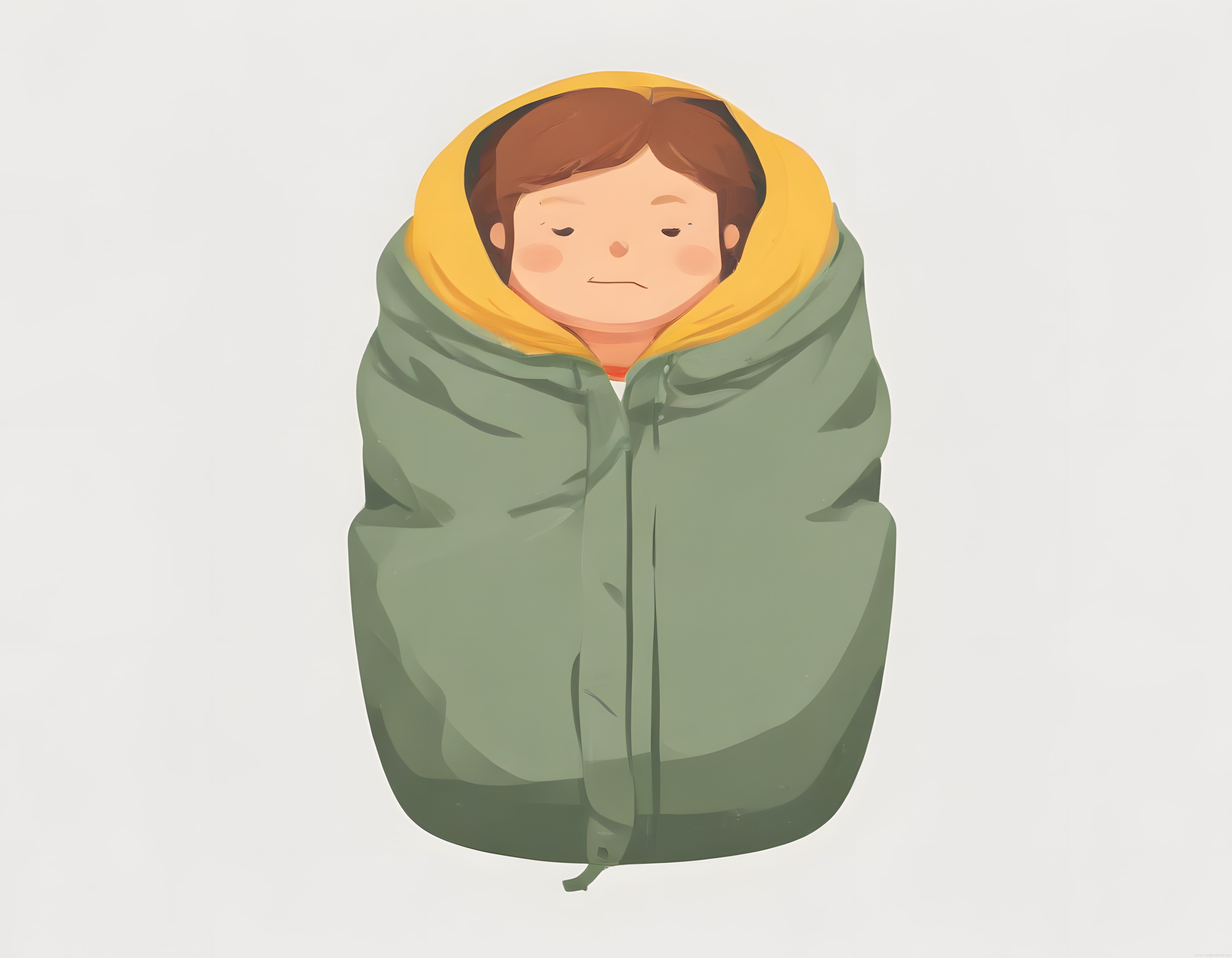 Kış Günlerinde Montuna Sarınmış Hasta ve Keyifsiz Çocuk İllüstrasyonu