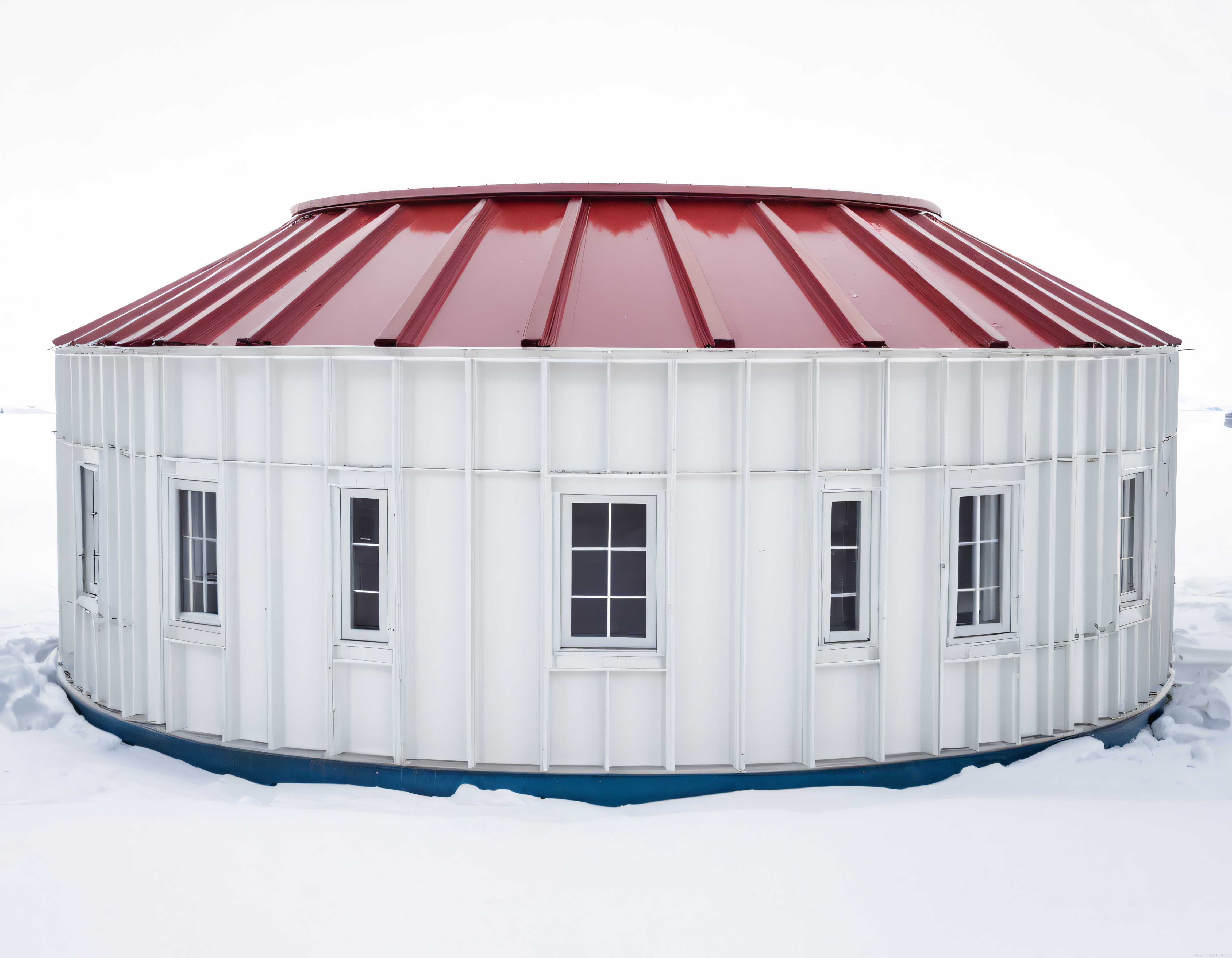 Kış Manzaralı Yaylada Kırmızı Metal Çatılı Yuvarlak Beyaz Yurt Evi