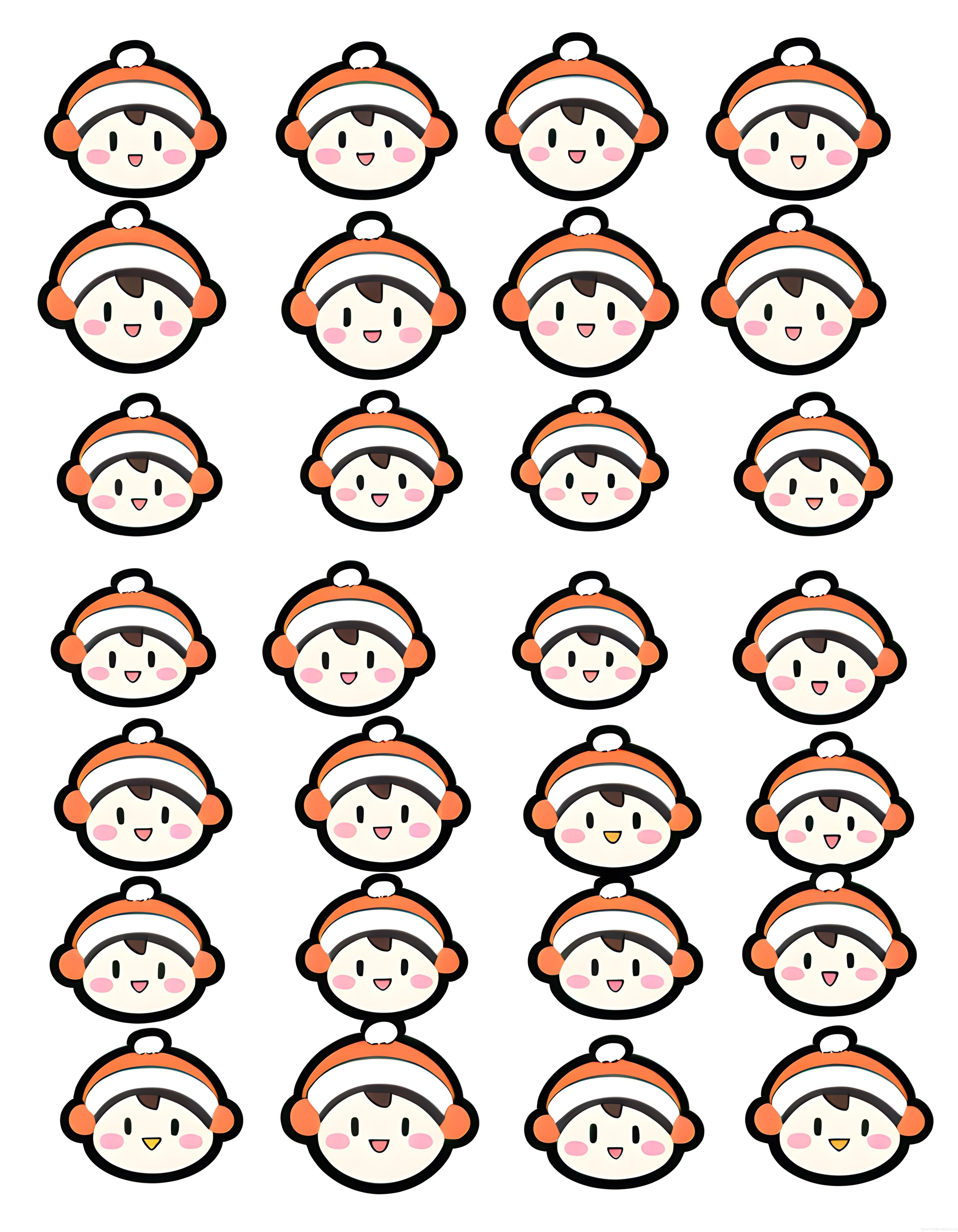 Kış şapkalı sevimli karikatür karakter yüz ifadeleri ve kawaii sticker seti