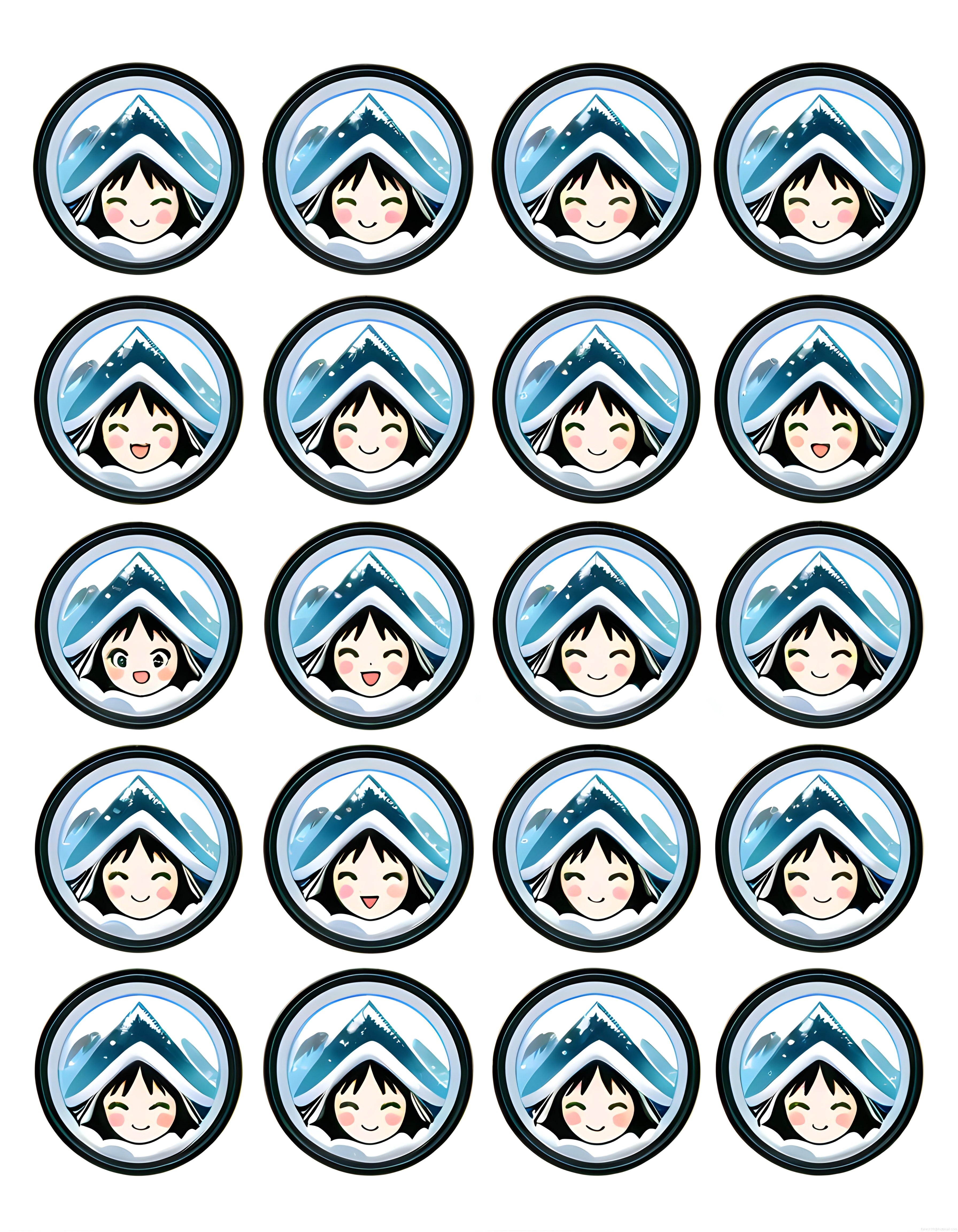 Kış temalı anime stili sevimli kız karakter yüz ifadeleri sticker koleksiyonu