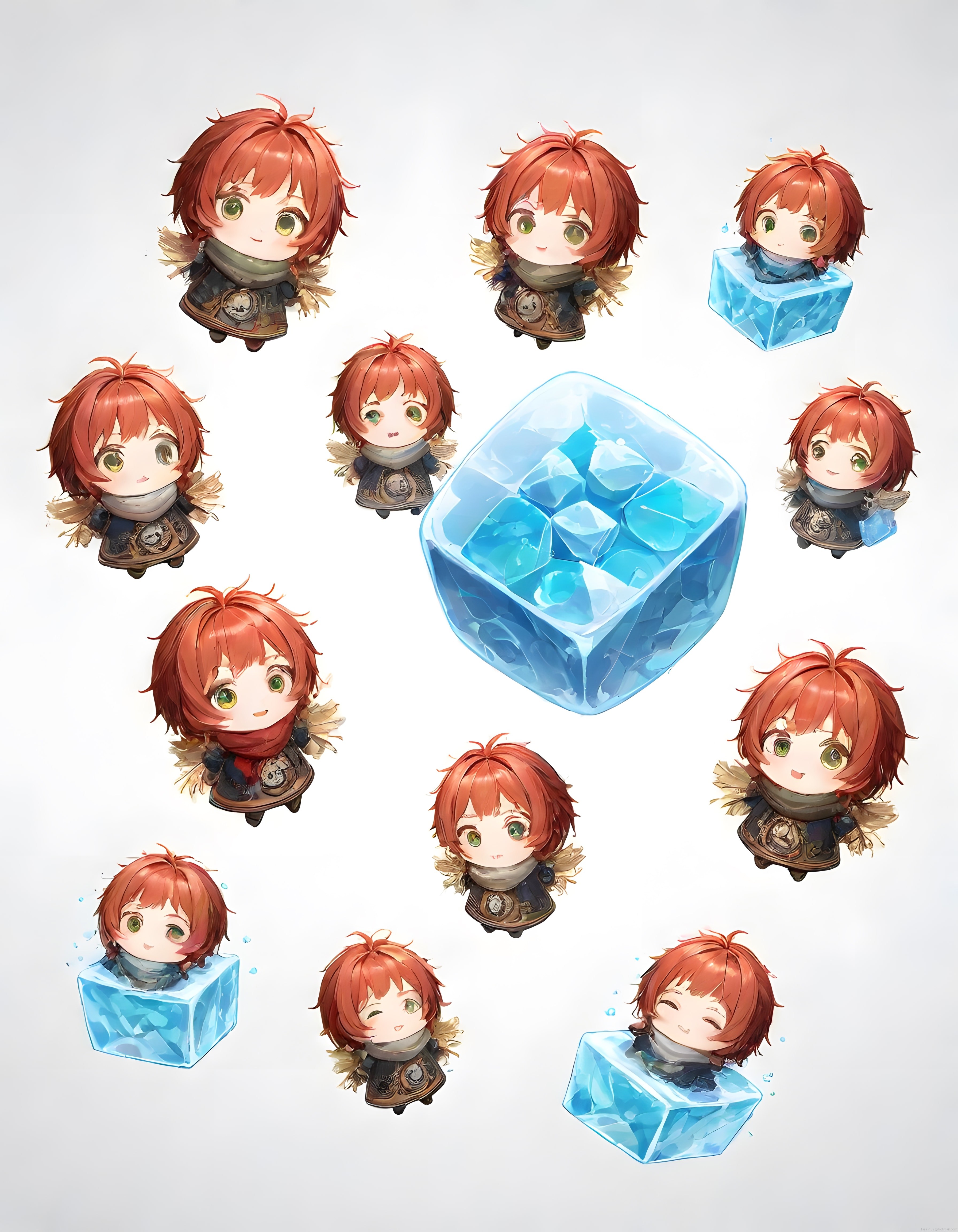 Kış Temalı Sevimli Chibi Karakter ve Buz Kristali Dijital Sticker Seti