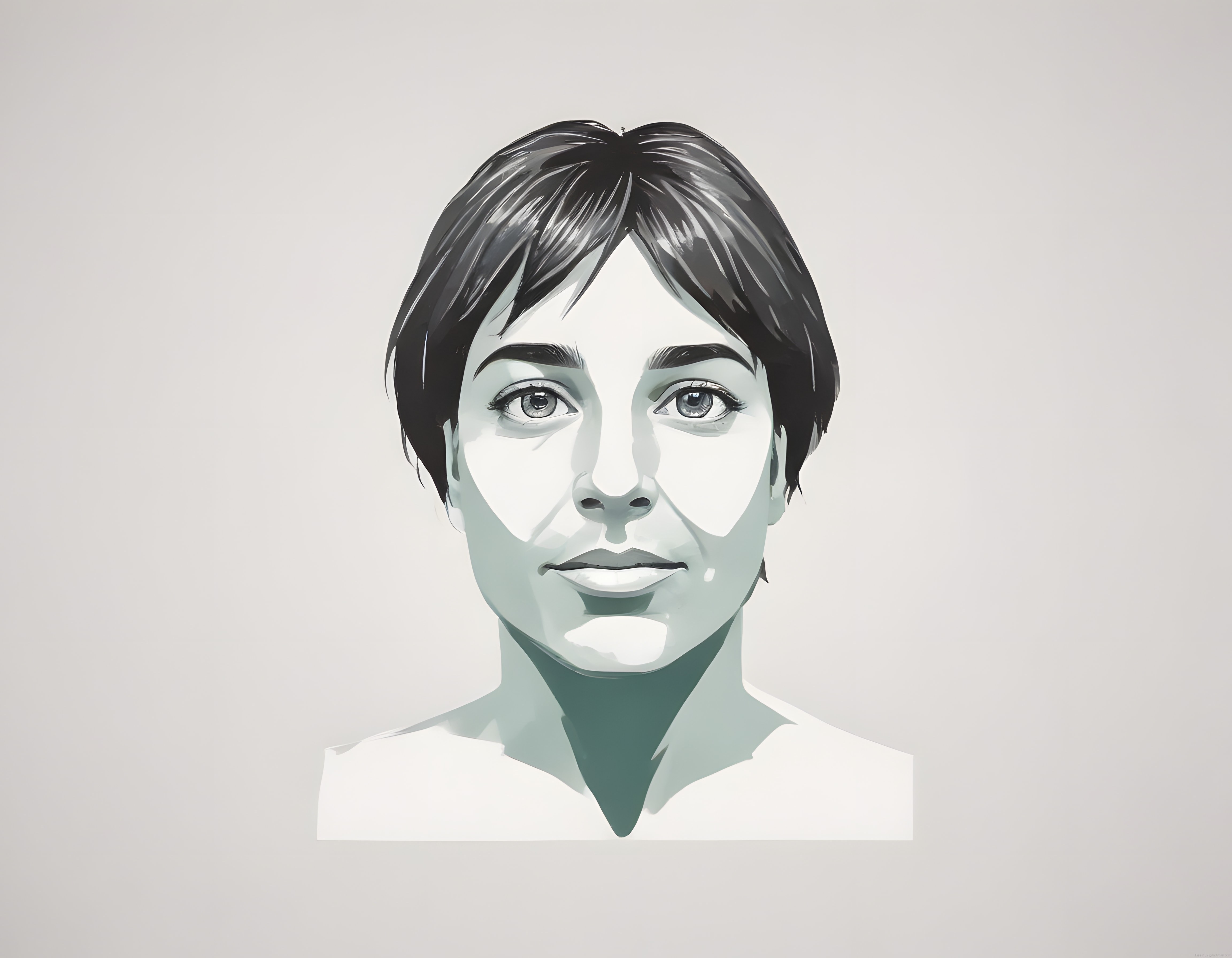 Kısa Saçlı Genç Kadının Minimalist Siyah Beyaz Dijital Portresi