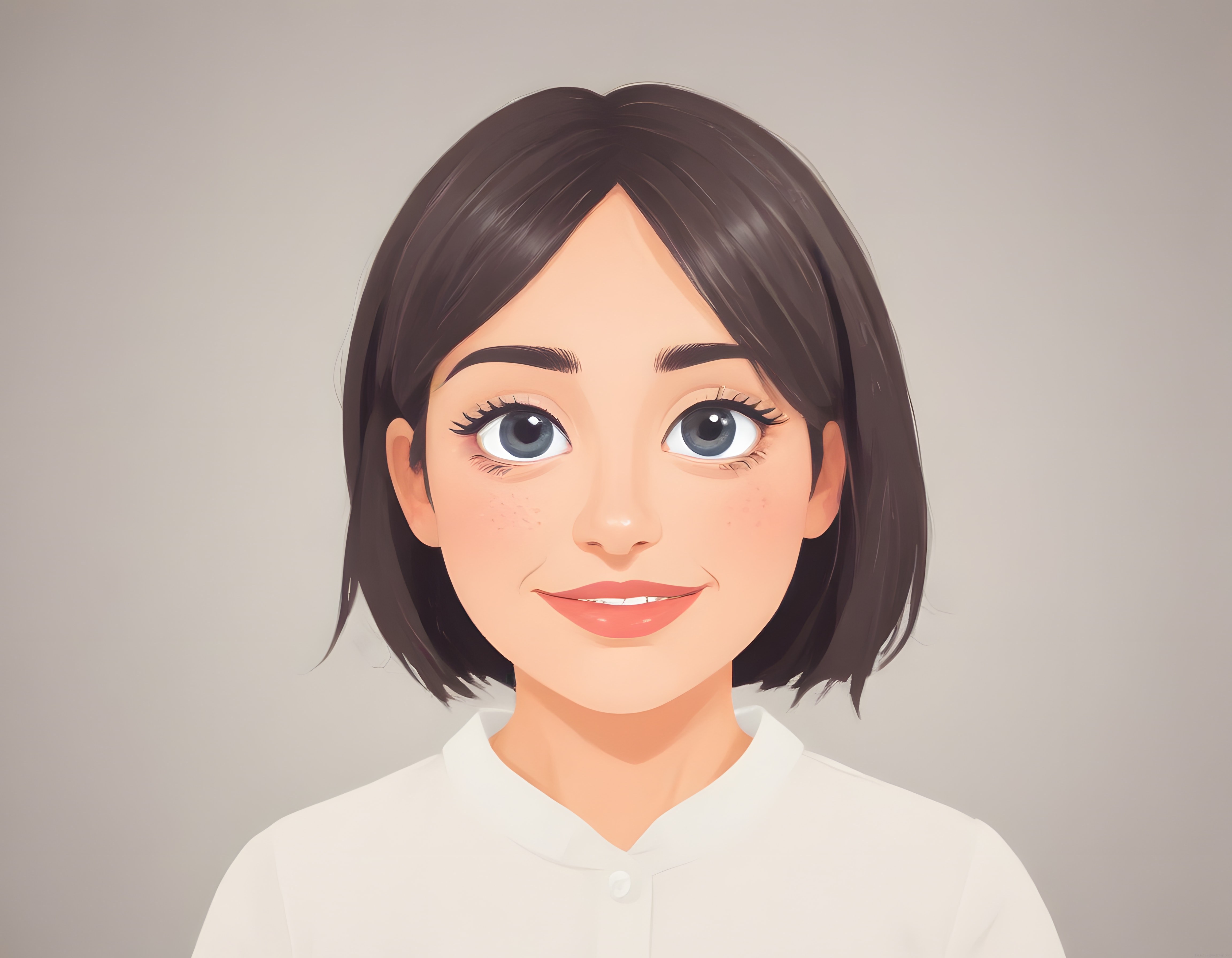 Kısa Saçlı Mavi Gözlü Genç Kadın Portresi: Anime Tarzı Dijital Karakter Çizimi