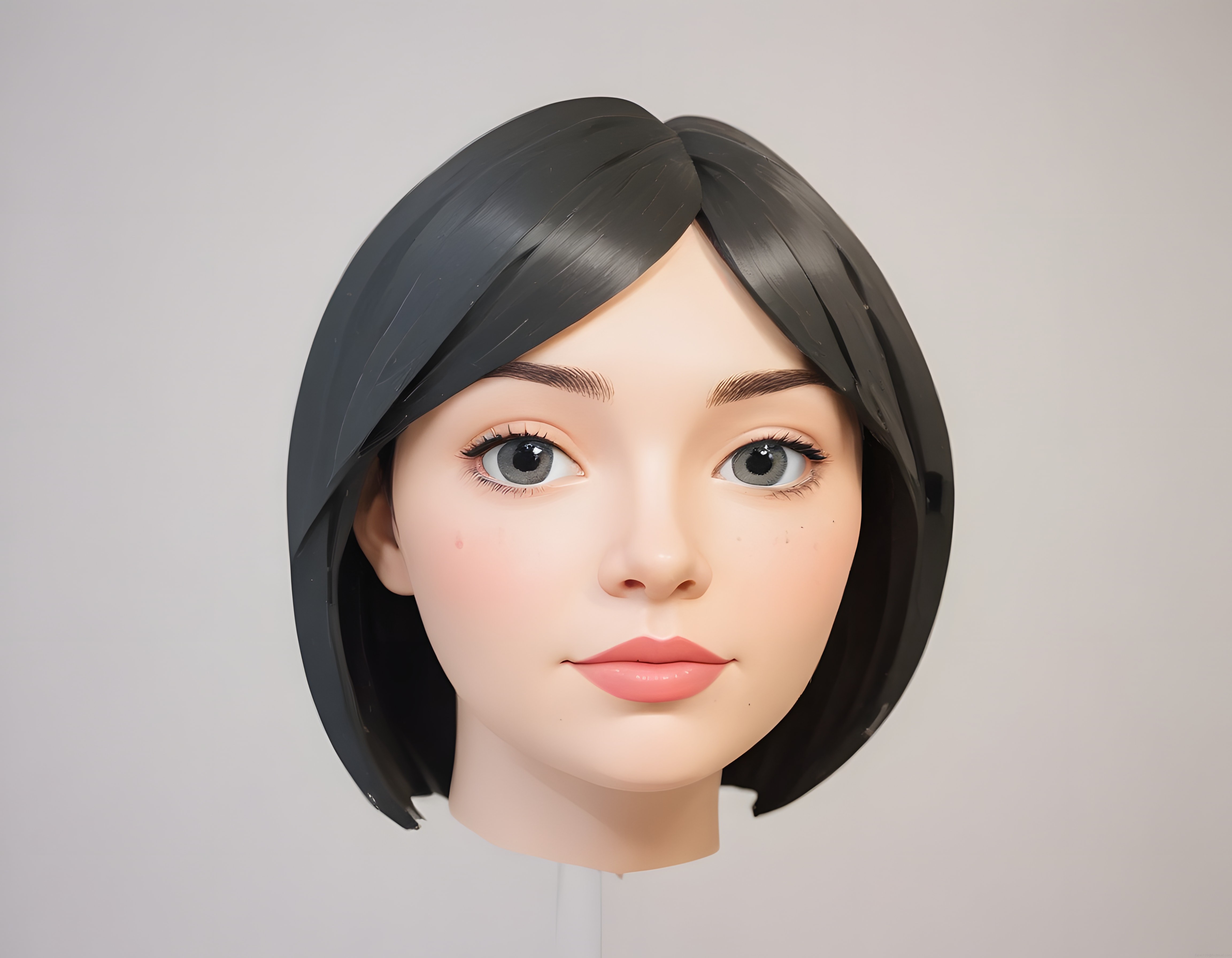 Kısa Siyah Saçlı Dijital Karakter Render Portresi: Minimalist ve Modern 3D Tasarım