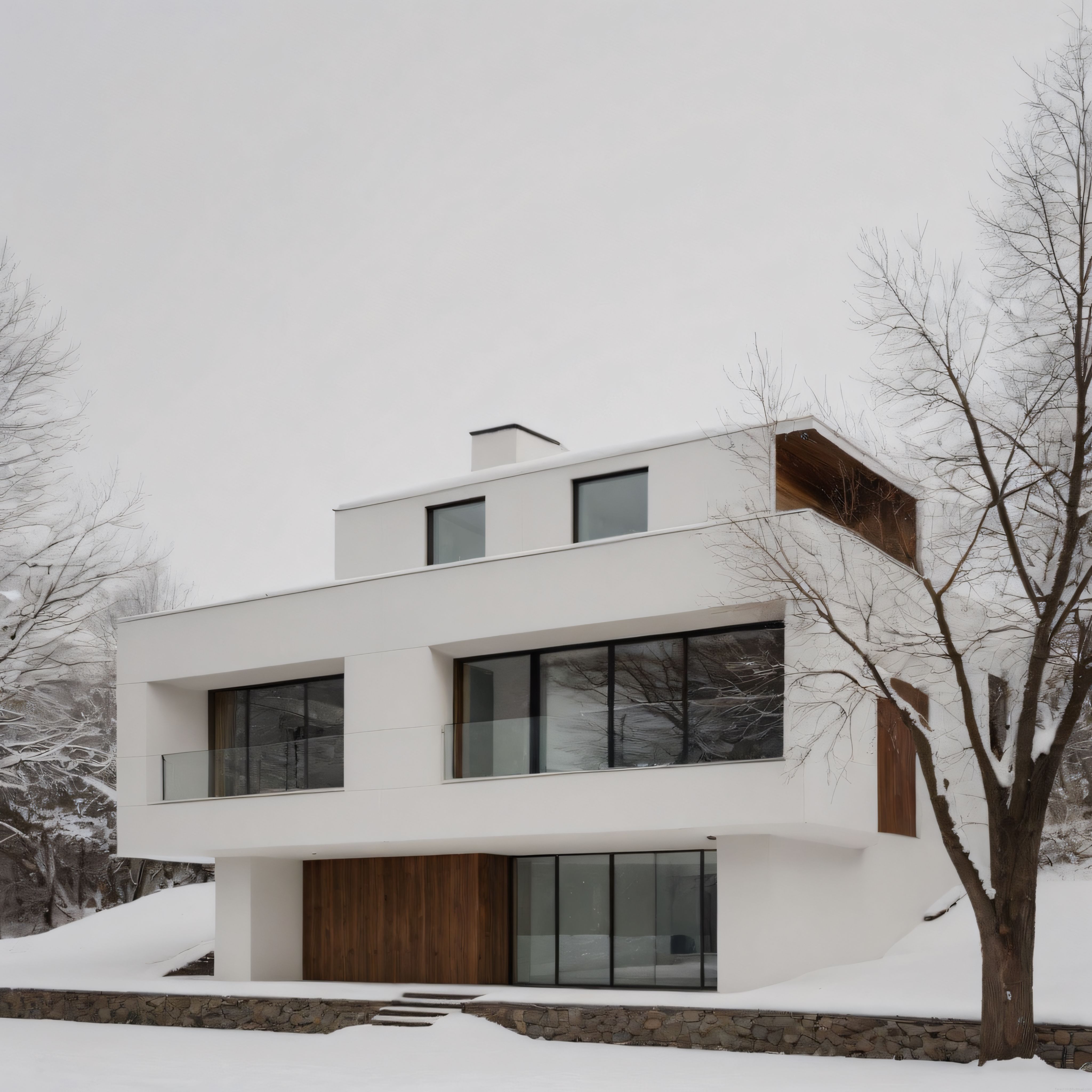 Kışın Beyazlarına Bürünmüş Modern Villa ve Minimalist Mimarinin Zarafeti