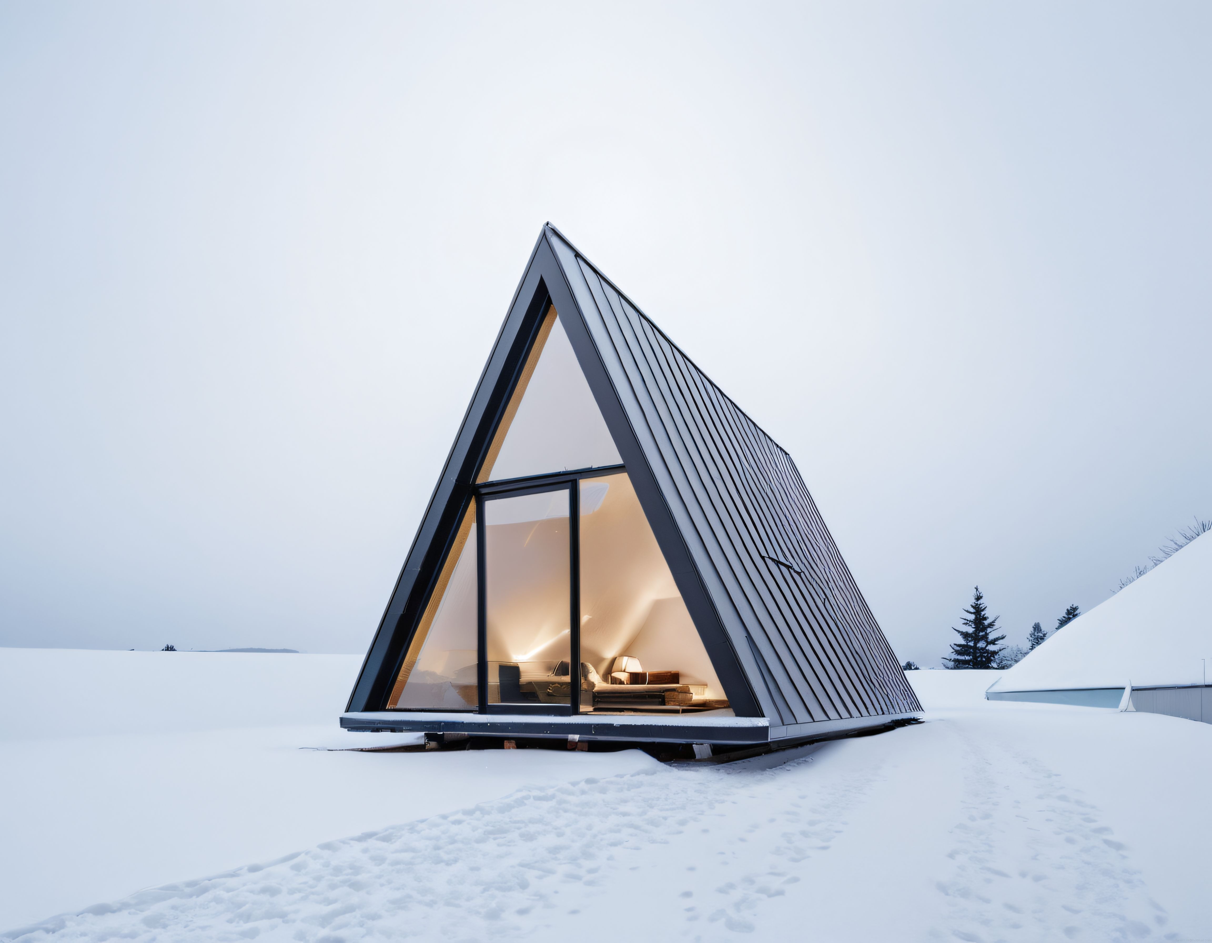 Kışın Ortasında Sıcacık Bir Kaçamak: Karlı Arazide Modern A-Frame Kulübe
