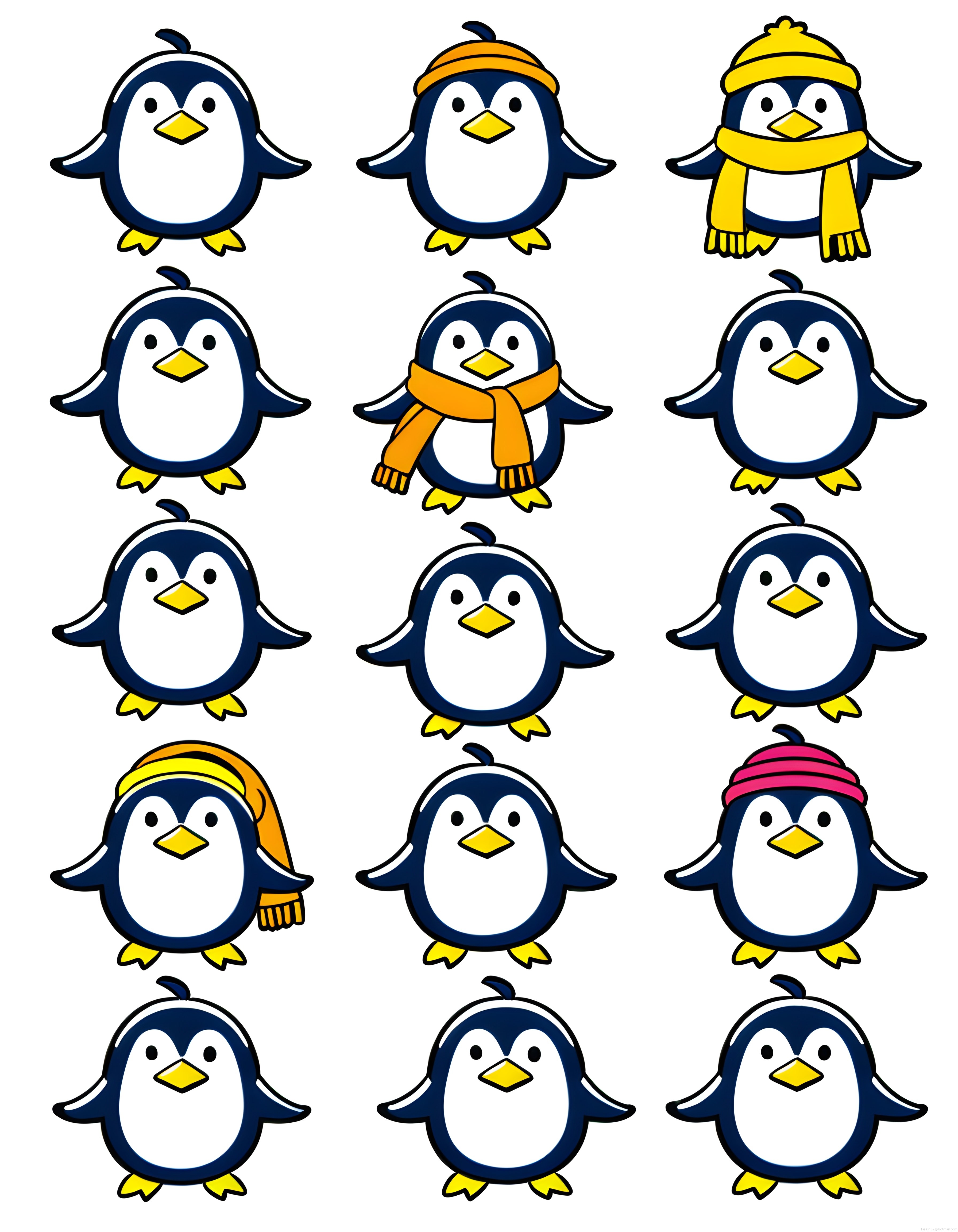 Kışlık Aksesuarlarıyla Sevimli Penguen Karakterleri Çıkartma Seti Kışlık Aksesuarlarıyla Sevimli Penguen Karakterleri Çıkartma Seti