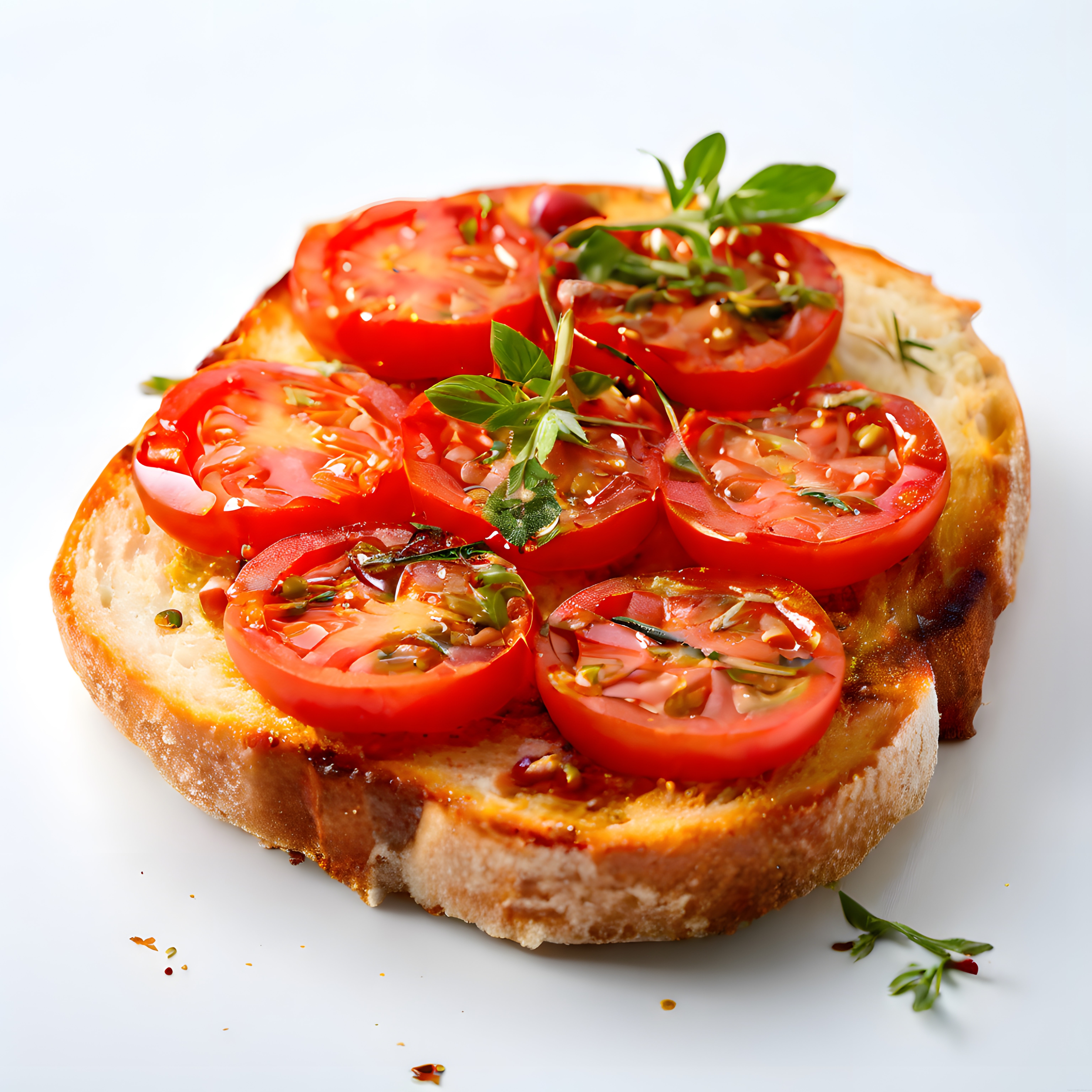 Kıtır Ekmek Üzerinde Taze Domates ve Fesleğenli İtalyan Bruschetta Sunumu