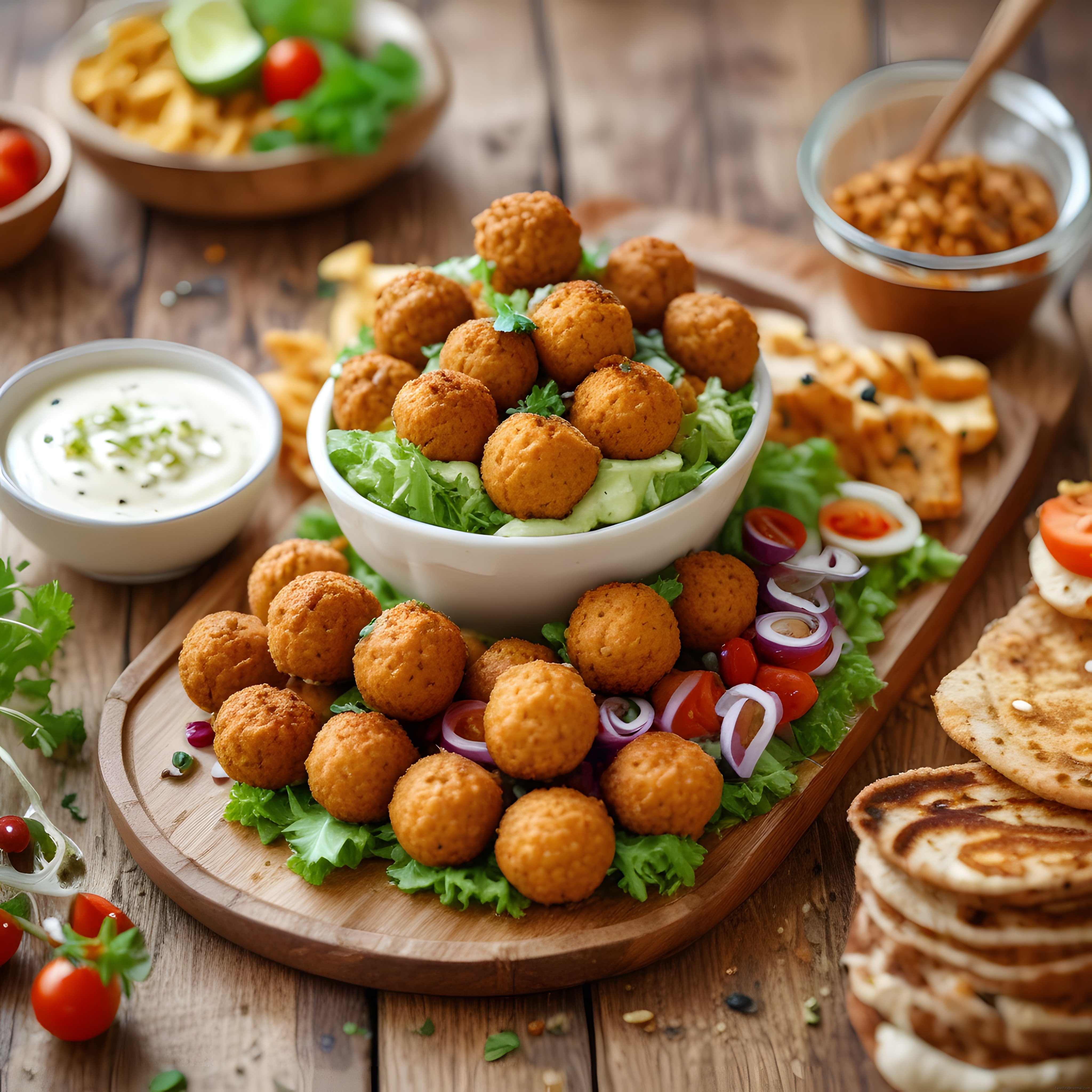 Kıtır Falafel Köfteleri Salata ve Soslarla Hazırlanan Nefis Sunum