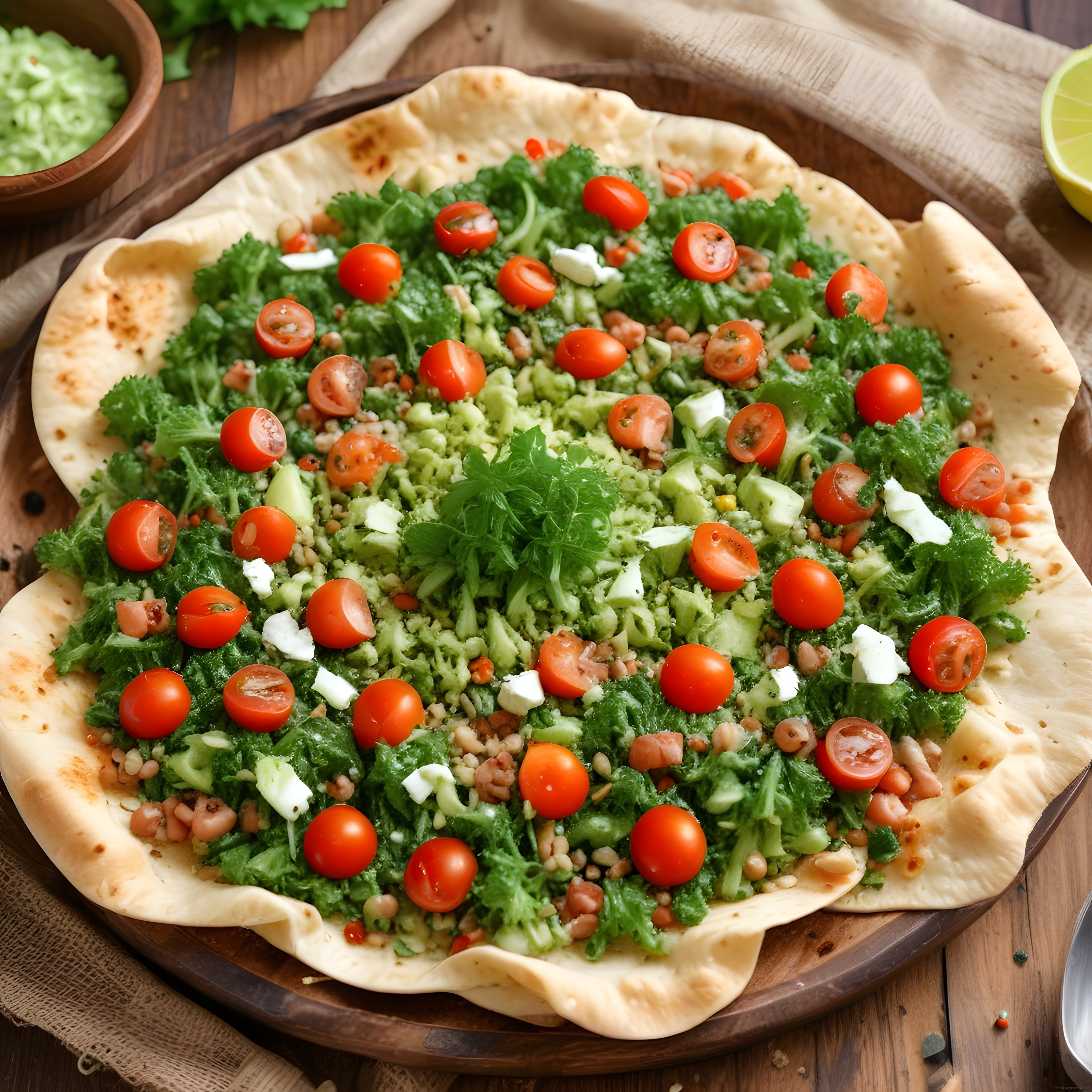 Kıtır Hamur Üzerinde Taze Yeşillikli ve Avokadolu Sağlıklı Flatbread Tarifi