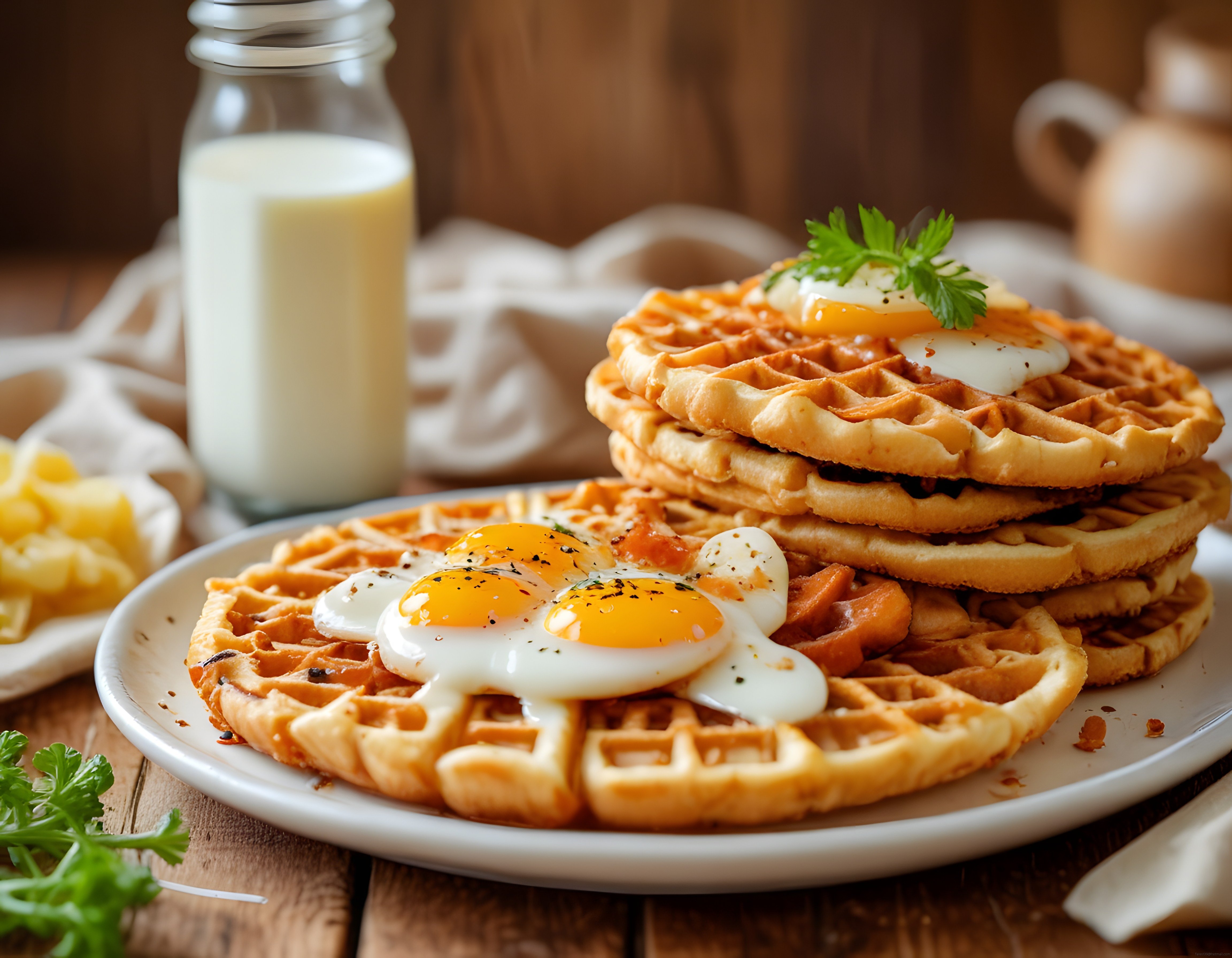 Kıtır Waffle Üzerinde Sızıltılı Yumurta ve Tereyağıyla Kahvaltı Keyfi