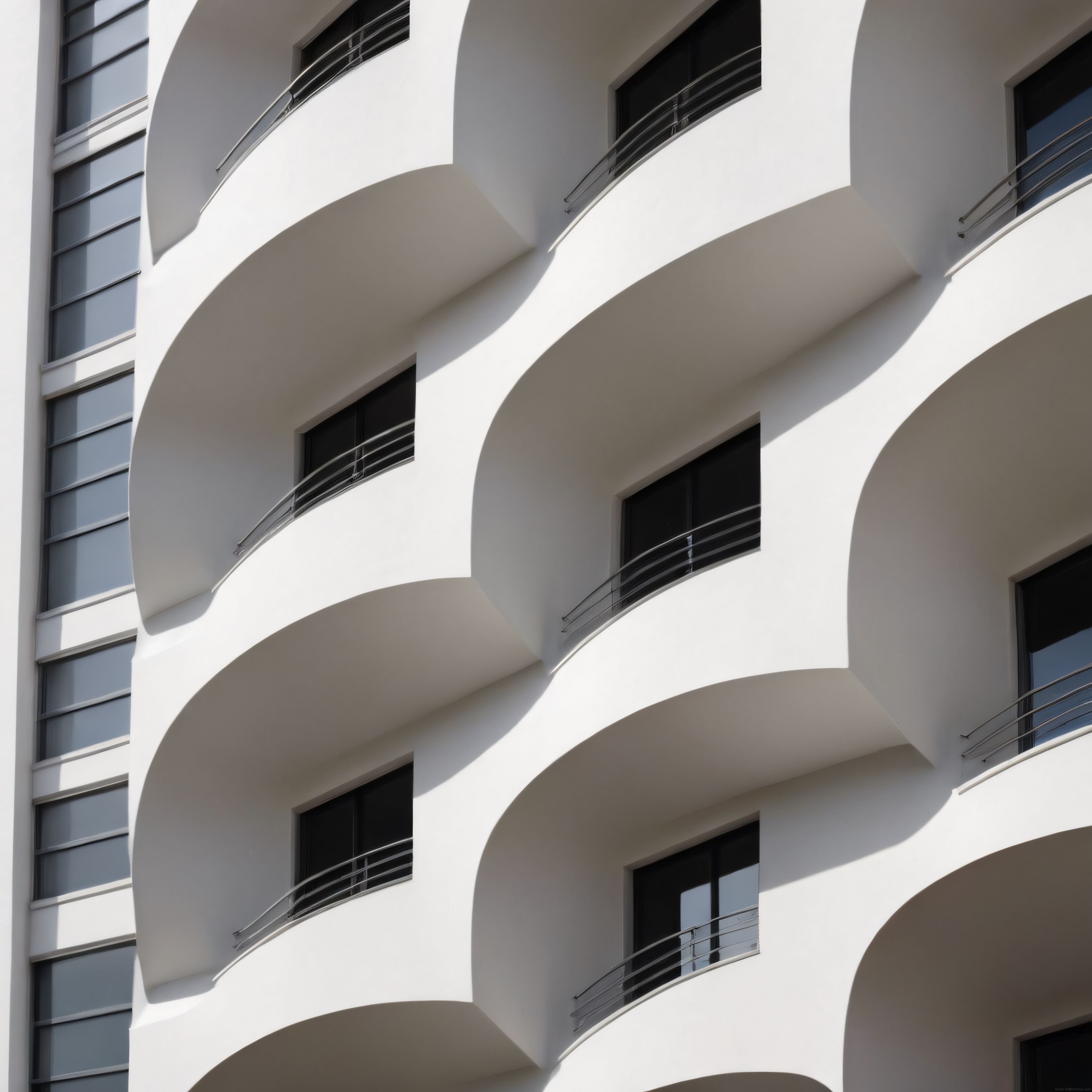 Kıvrımlı Beyaz Balkonlarıyla Gün Işığında Parıldayan Modern Apartman
