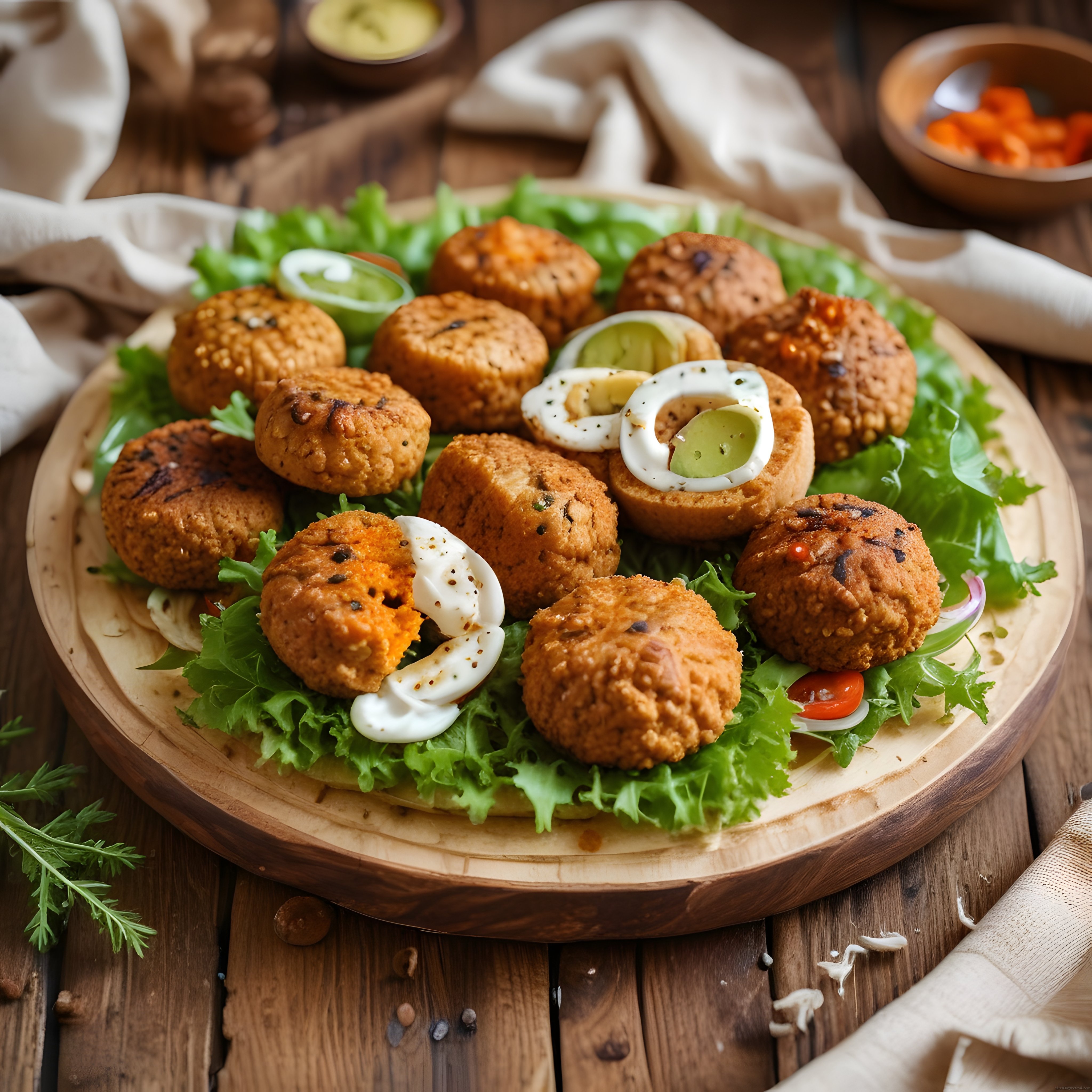 Kızarmış Baharatlı Nugget Köfte Tarifi Ahşap Tabağa Özel Sunum ve Garnitür
