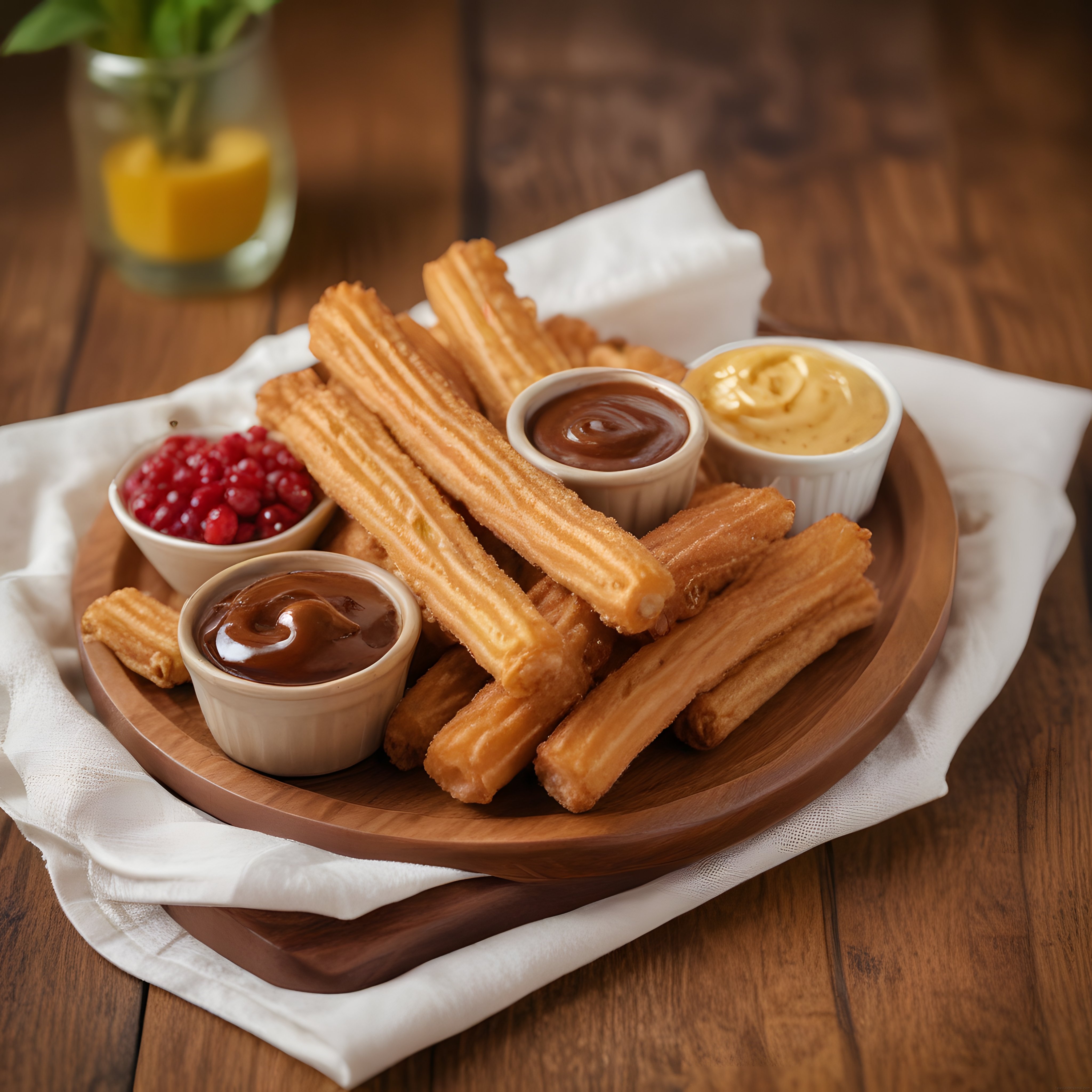 Kızarmış Churros Tabak: Çikolata, Karamel ve Orman Meyveli Soslarıyla Lezzet
