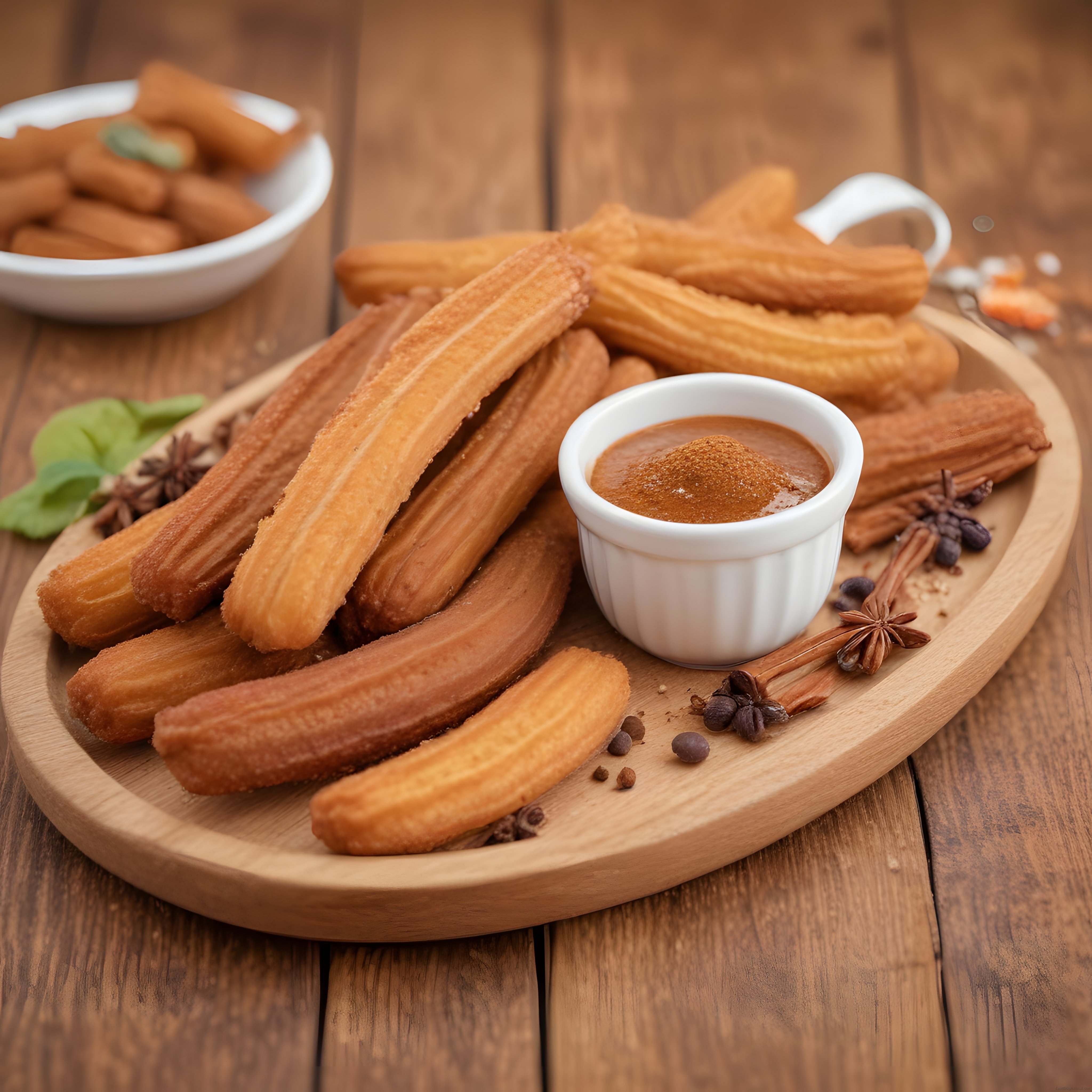 Kızarmış Churros ve Çikolata Soslu Egzotik Tatlı Sunum Tabağı