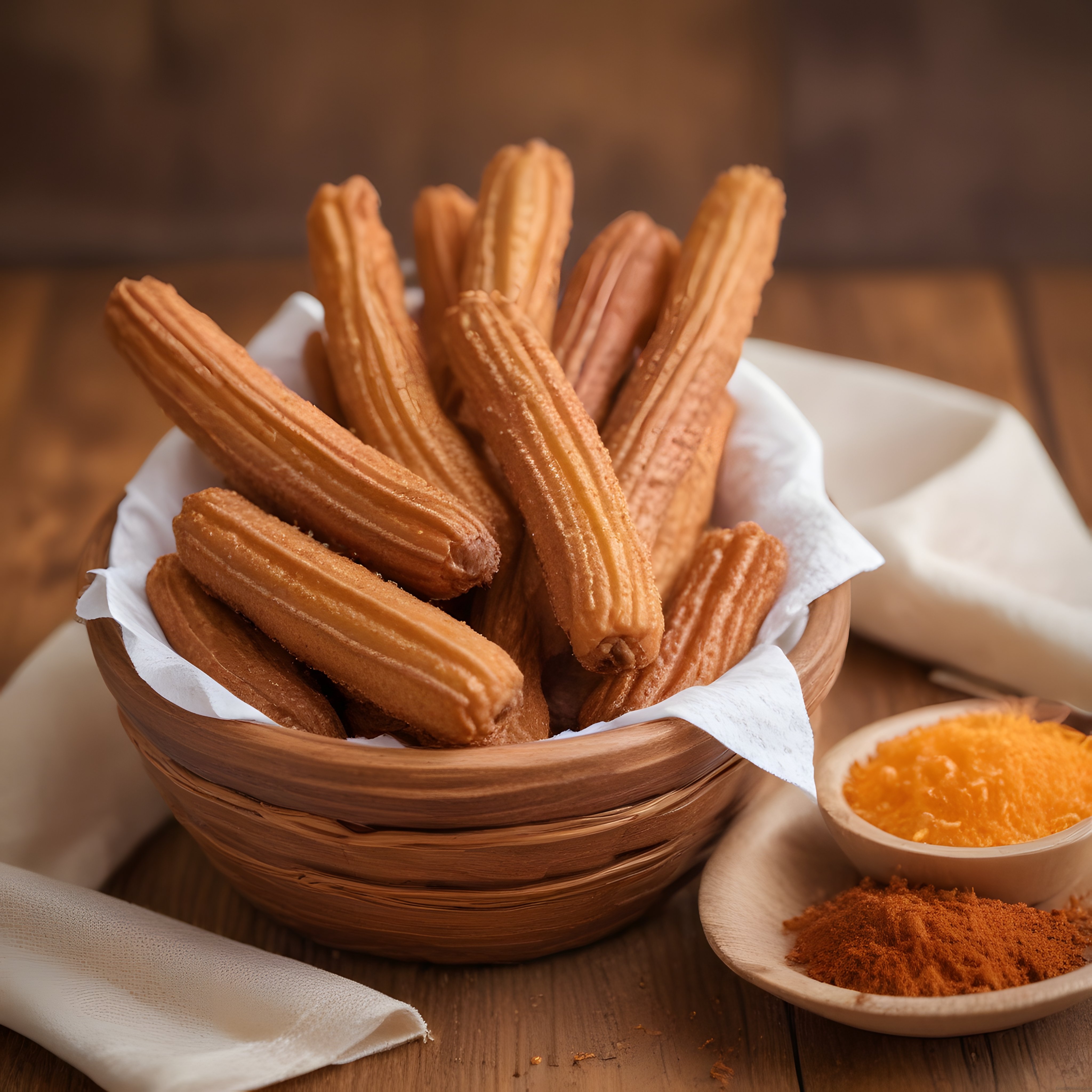 Kızarmış Churros ve Şekerli Baharat Soslarıyla Rustik Mutfak Sunumu