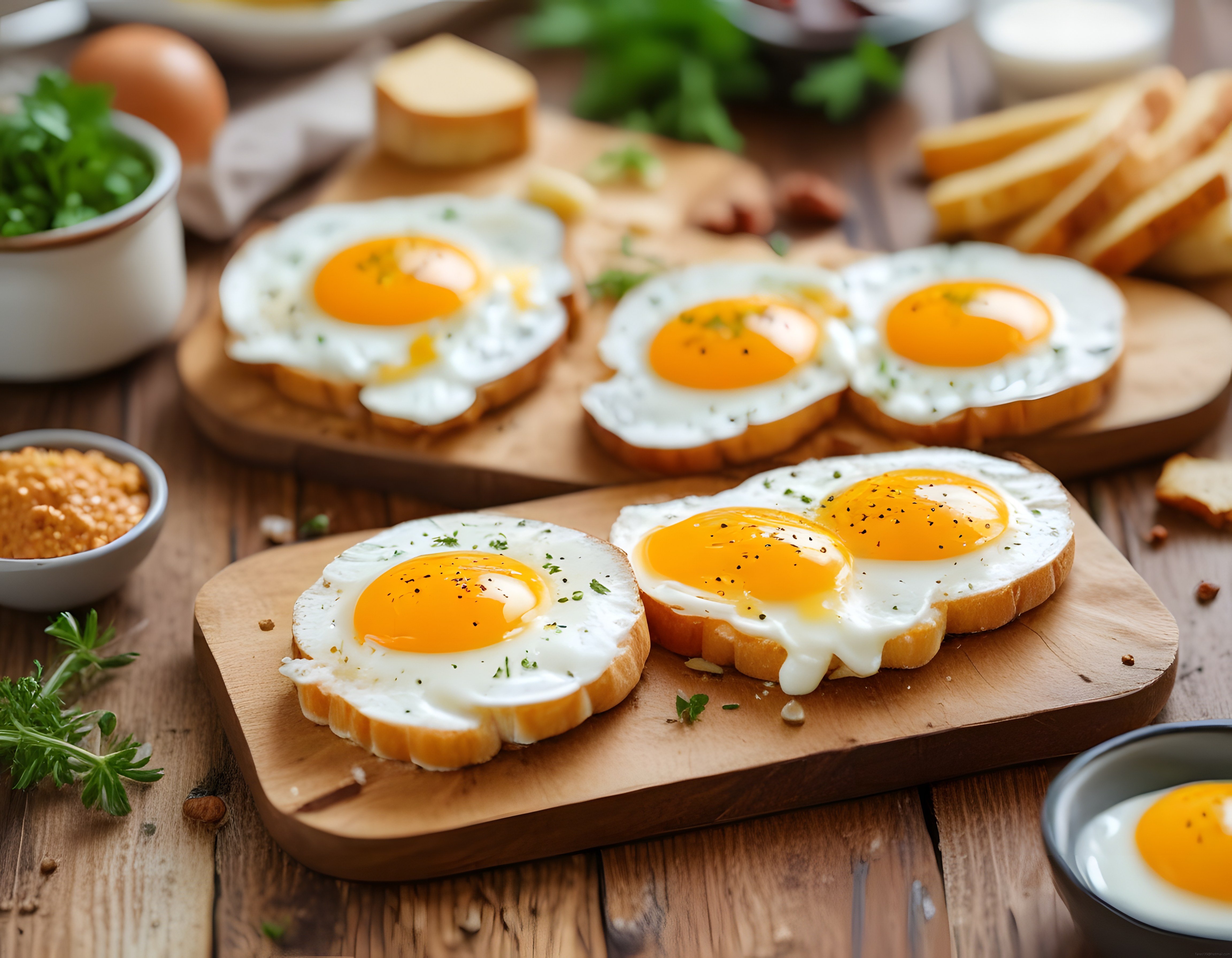 Kızarmış Ekmek Üstünde Sahanda Yumurta ile Lezzetli Kahvaltı Sunumu