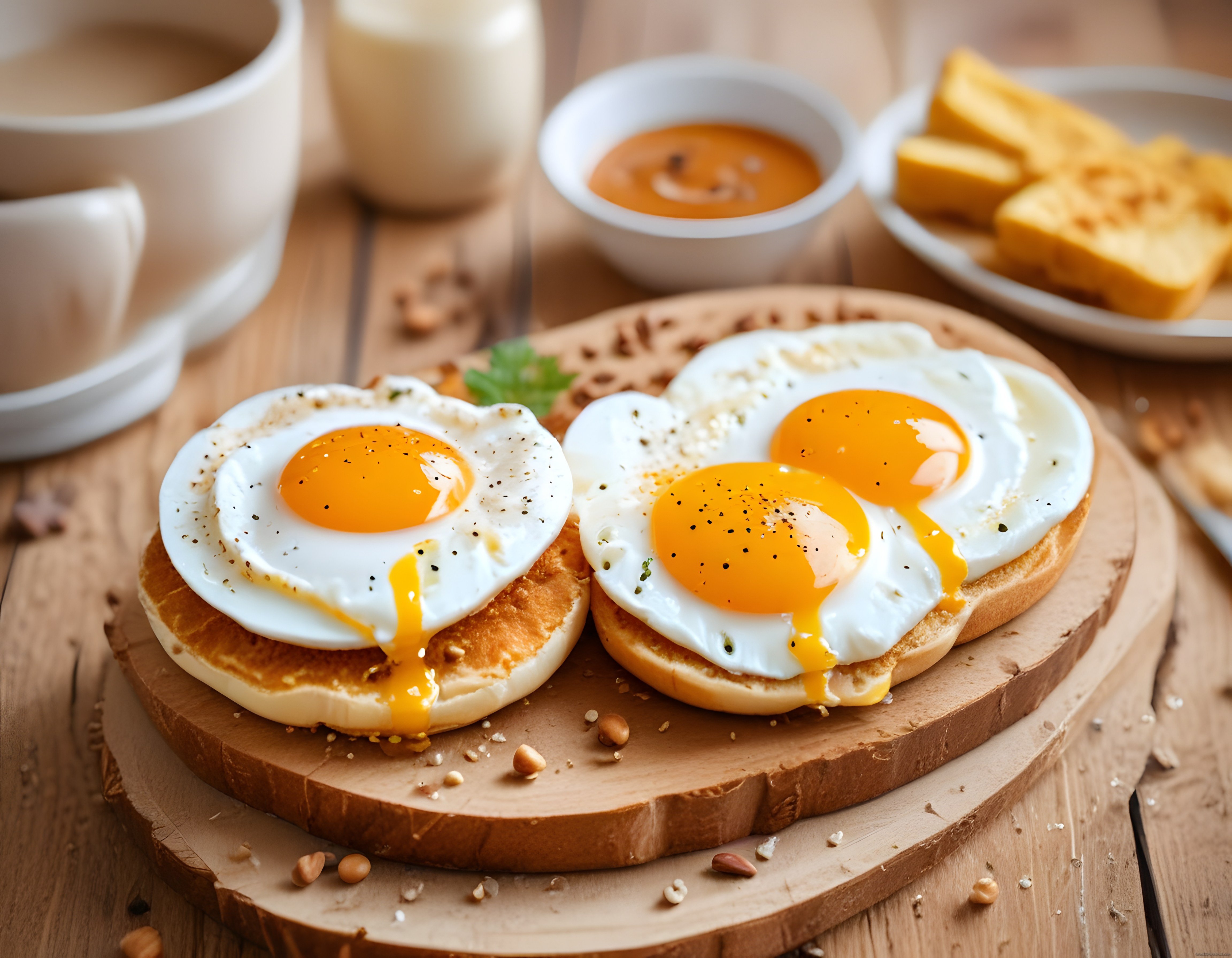 Kızarmış Ekmek Üzerinde Akışkan Sarılı Yumurtalar ve Sıcak Kahvaltı Keyfi