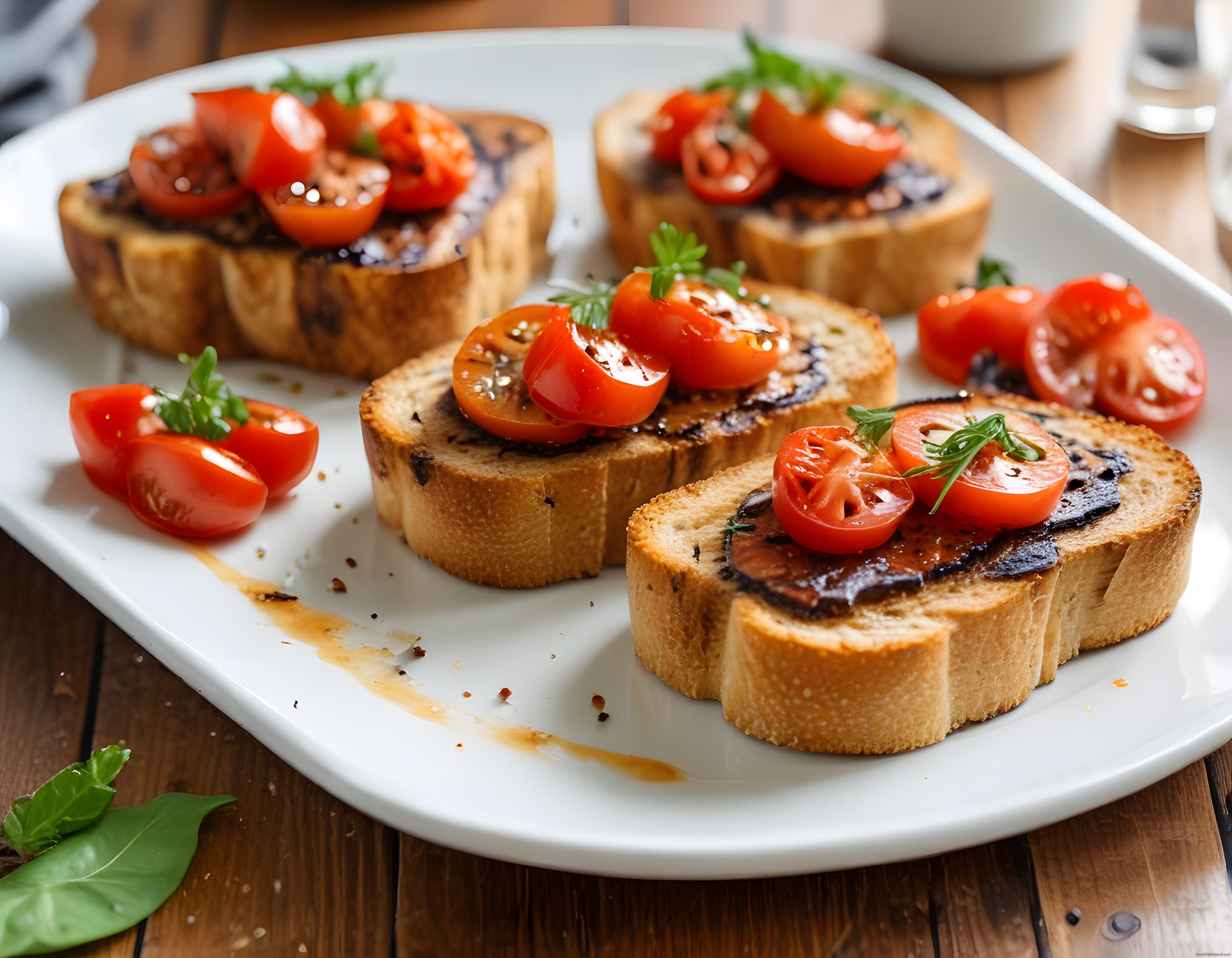 Kızarmış Ekmek Üzerinde Taze Domatesli İtalyan Bruschetta Tarifi ve Sunum