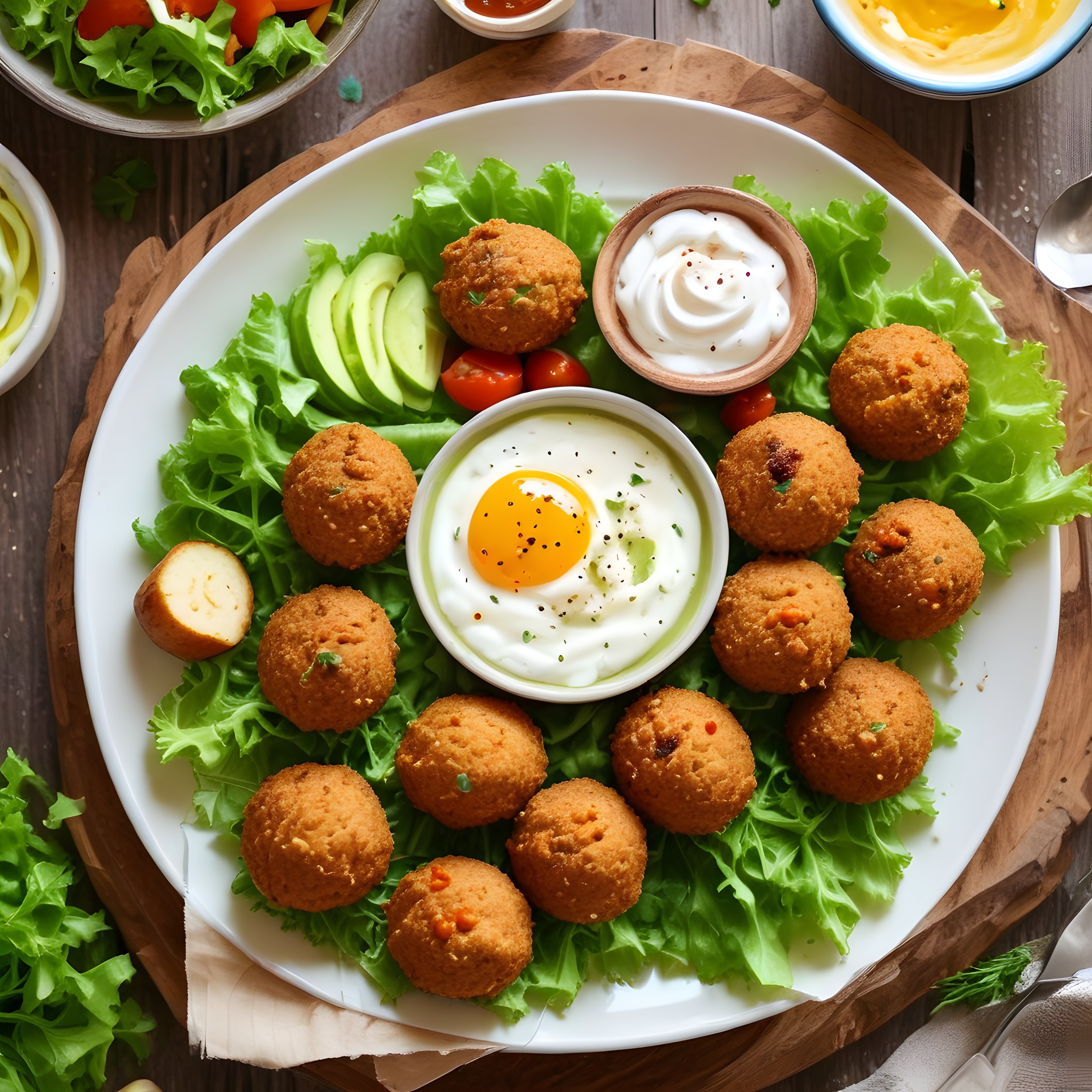 Kızarmış Falafel Köfteleri ve Avokado Dilimli Nefis Kahvaltı Tabağı