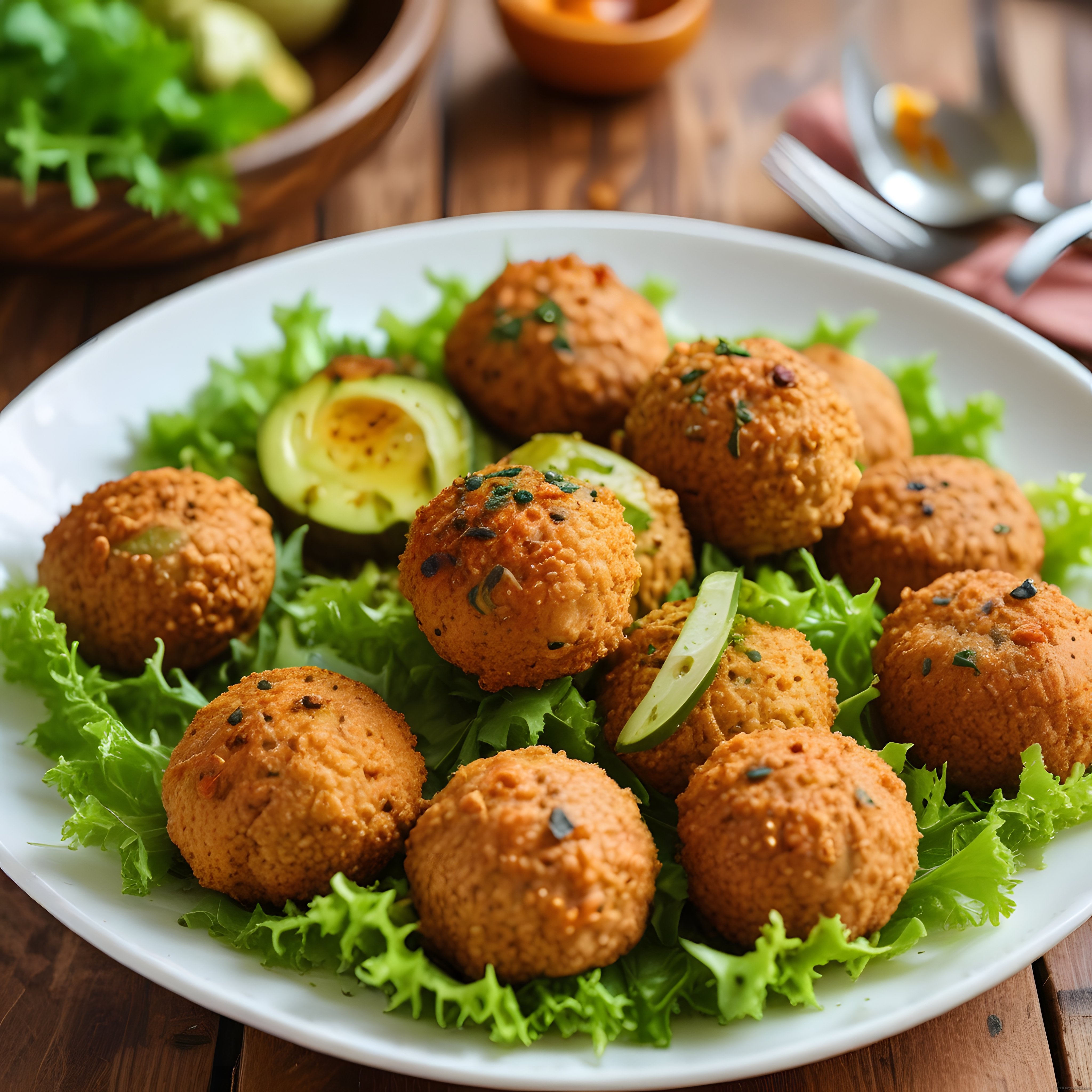 Kızarmış Falafel Köfteleri ve Yeşil Salata ile Nefis Bir Tabak Sunumu