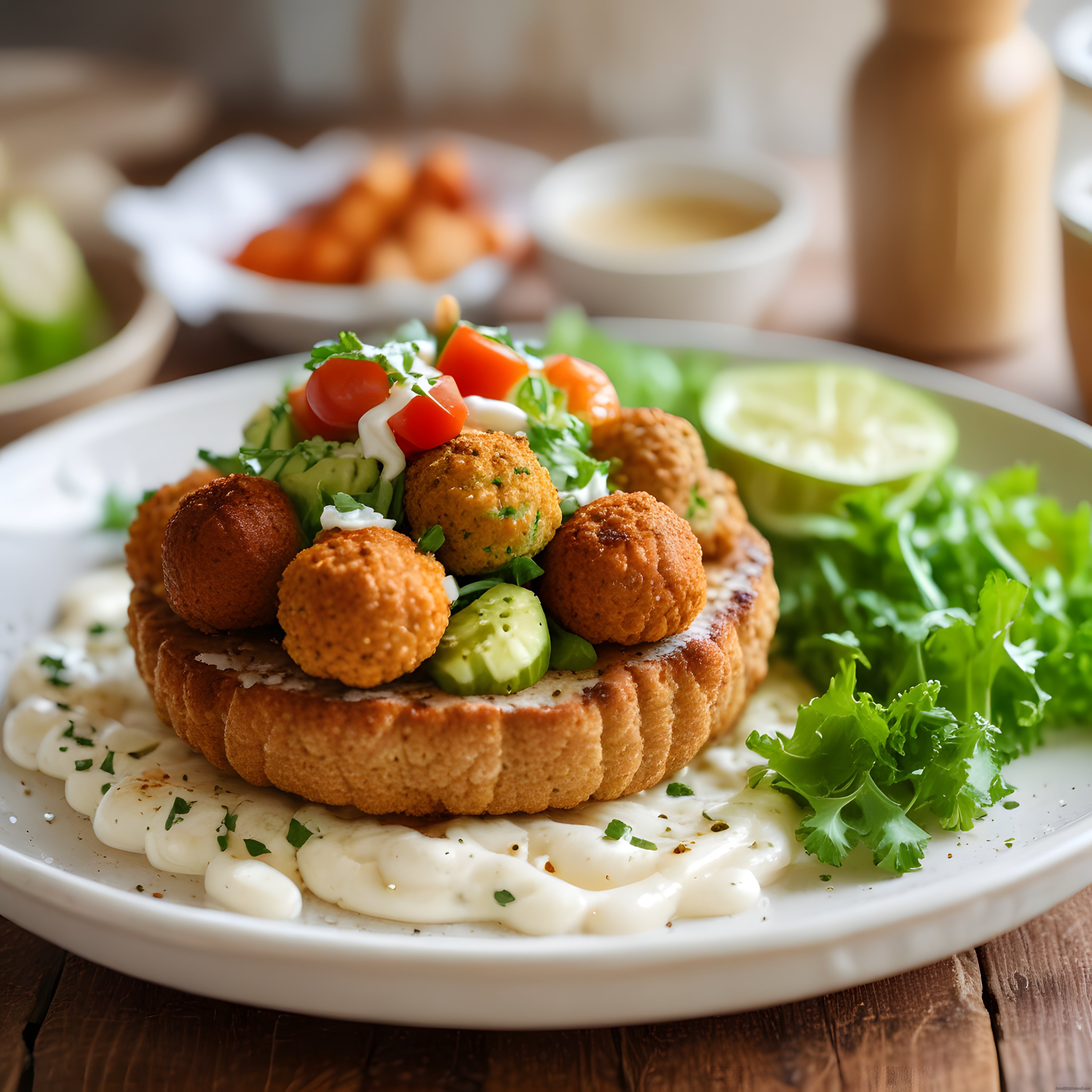 Kızarmış Falafel Topları ve Taze Sebzelerle Hazırlanan Nefis Ortadoğu Tabağı
