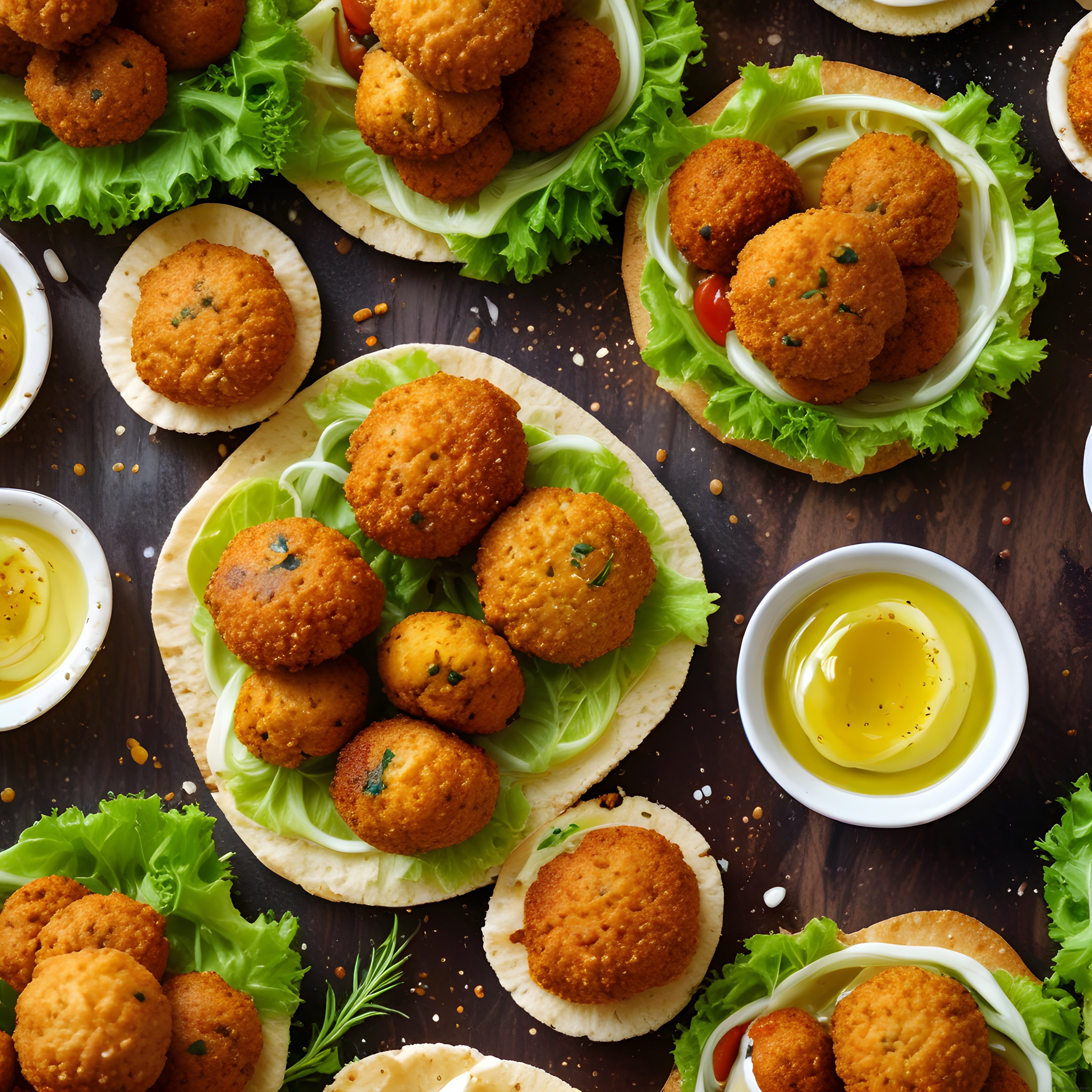Kızarmış Falafel ve Taze Marul Yapraklarıyla Zengin Akdeniz Tabağı