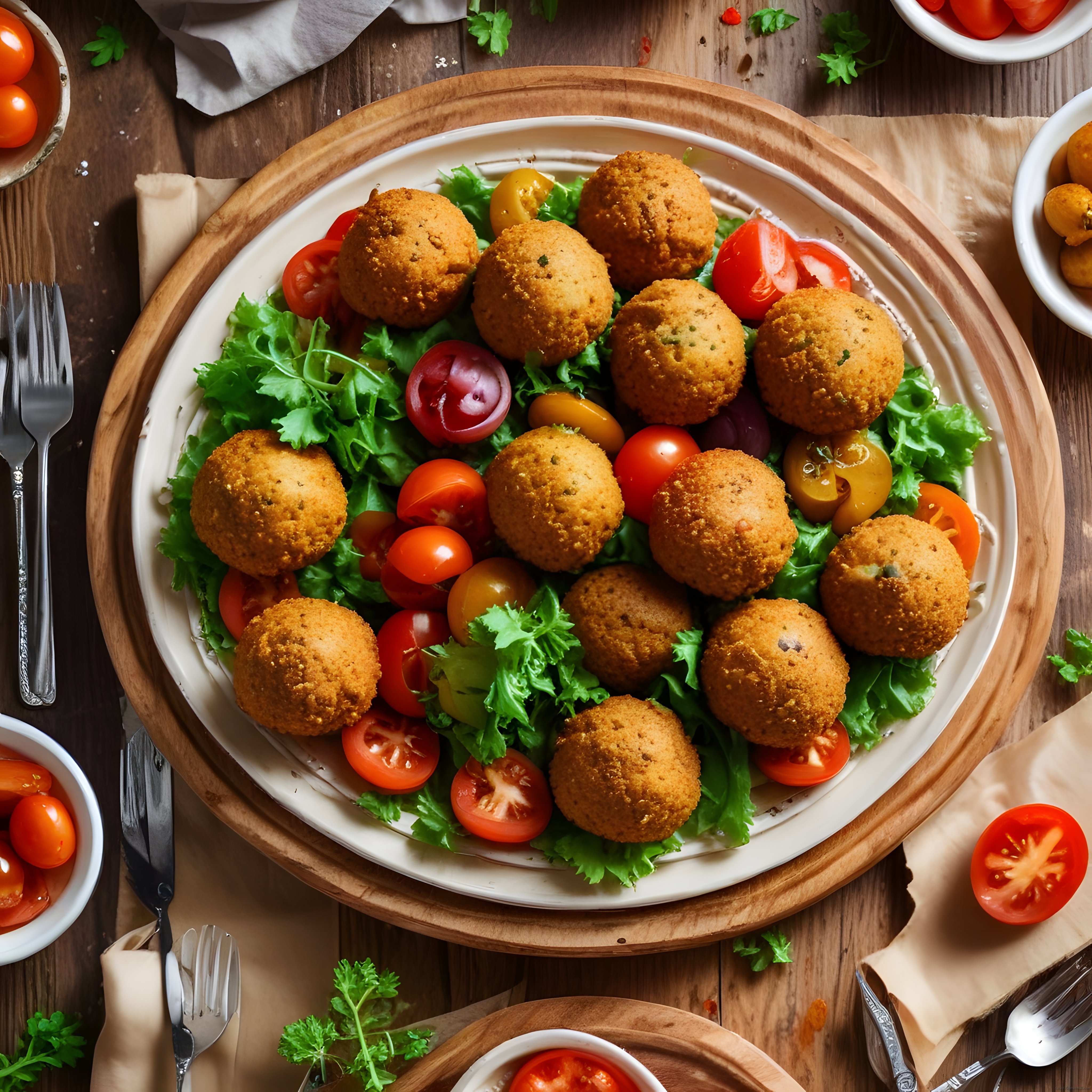 Kızarmış İtalyan Pirinç Topları ve Taze Salata ile Rustik Sunum