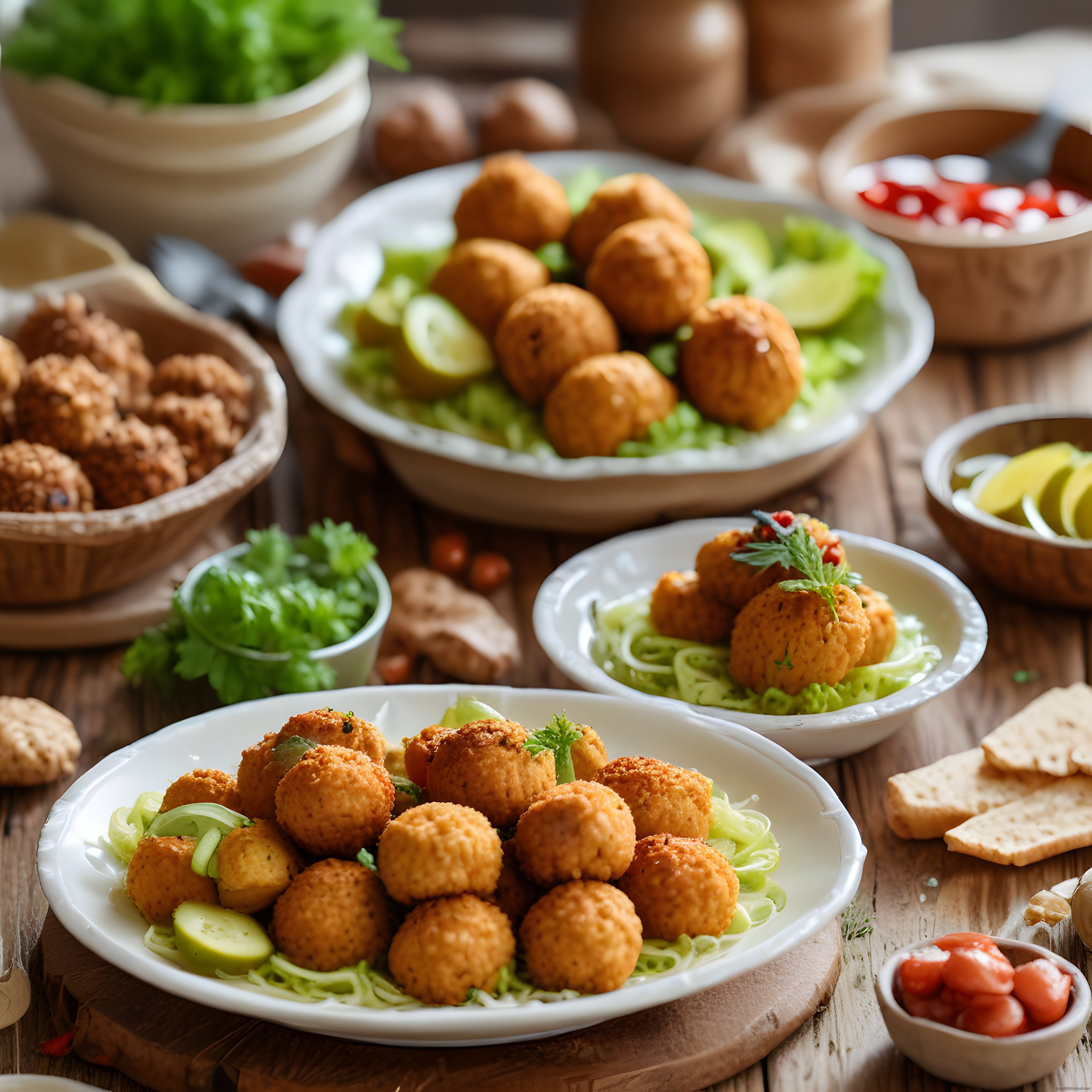Kızarmış Kroket ve Atıştırmalık Toplarıyla Zengin Rustik Yemek Sunumu