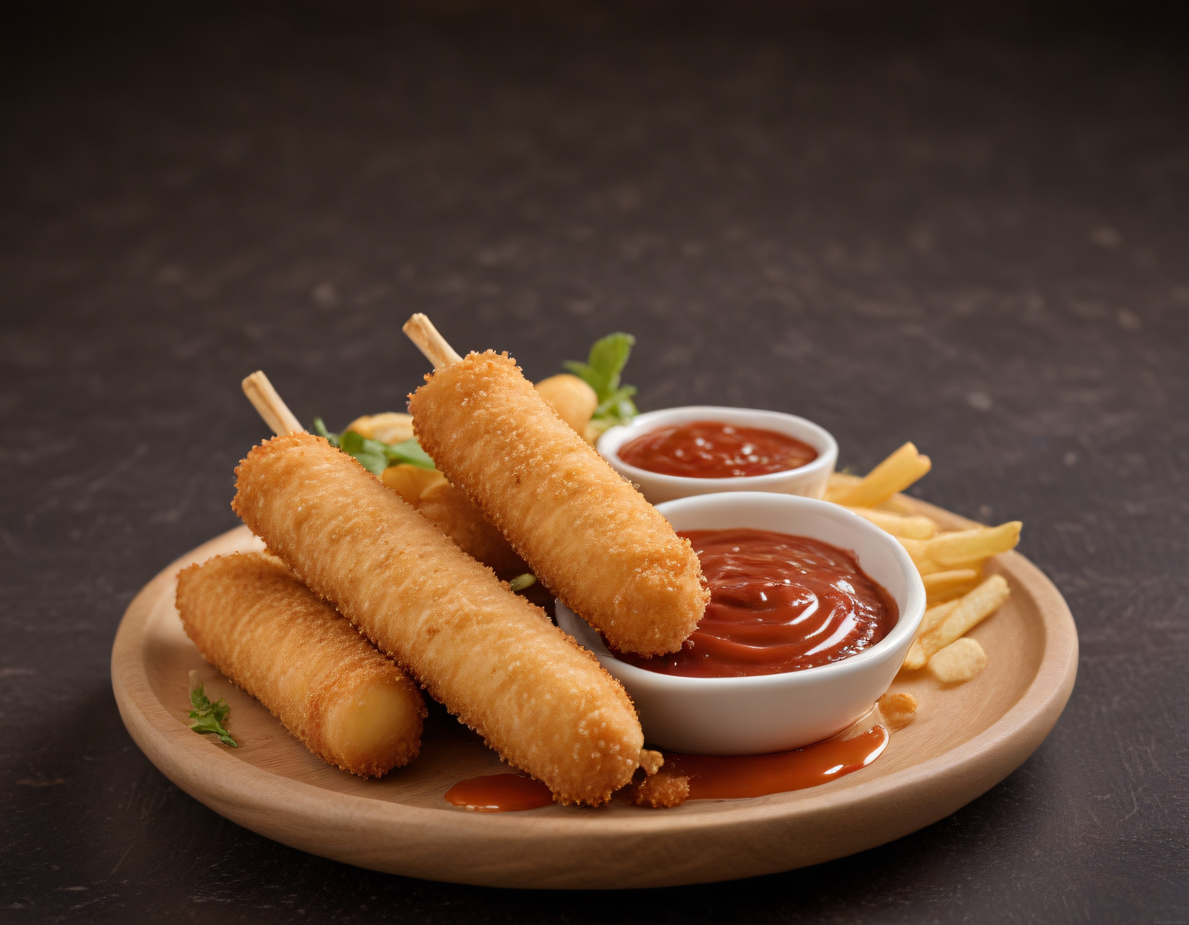 Kızarmış Mozzarella Peynir Çubukları, Patates Kızartması ve Ketçap Sos Kızarmış Mozzarella Peynir Çubukları, Patates Kızartması ve Ketçap Sos