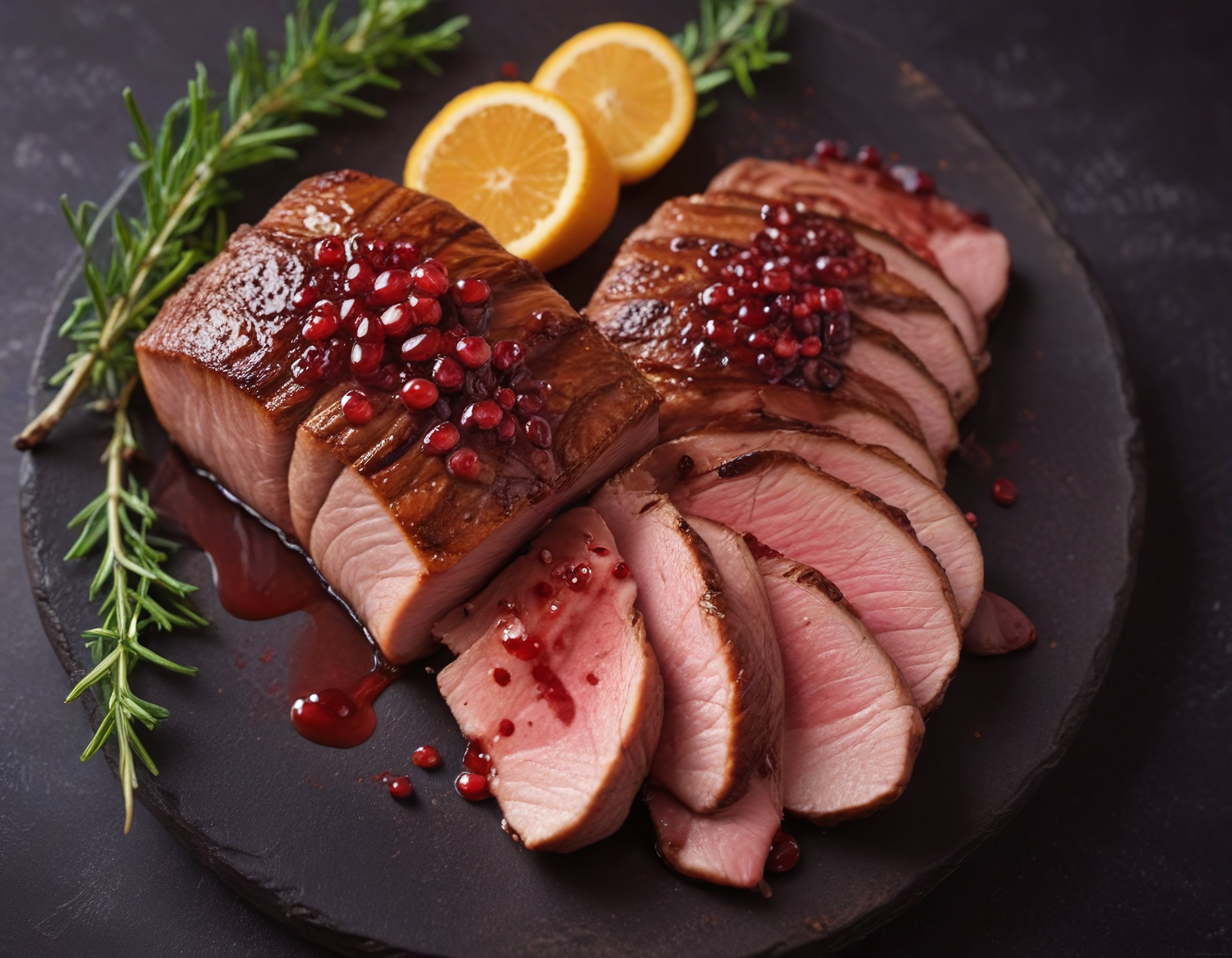 Kızarmış Ördek Göğsü Nar Sos ve Biberiye ile Lüks Restoran Sunumu