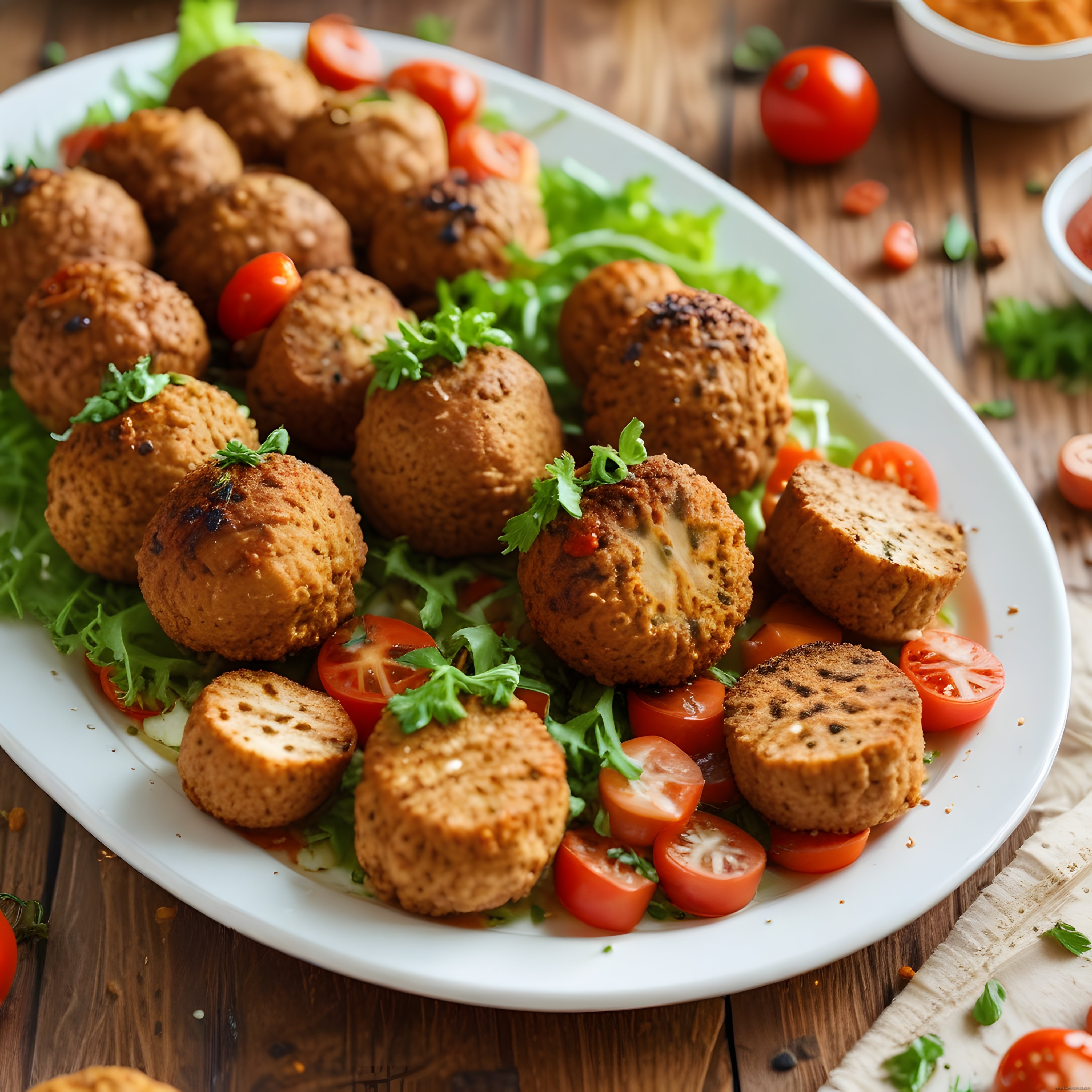 Kızarmış Peynir Dolgulu Çıtır Köfteler ve Taze Salata Süslemesi