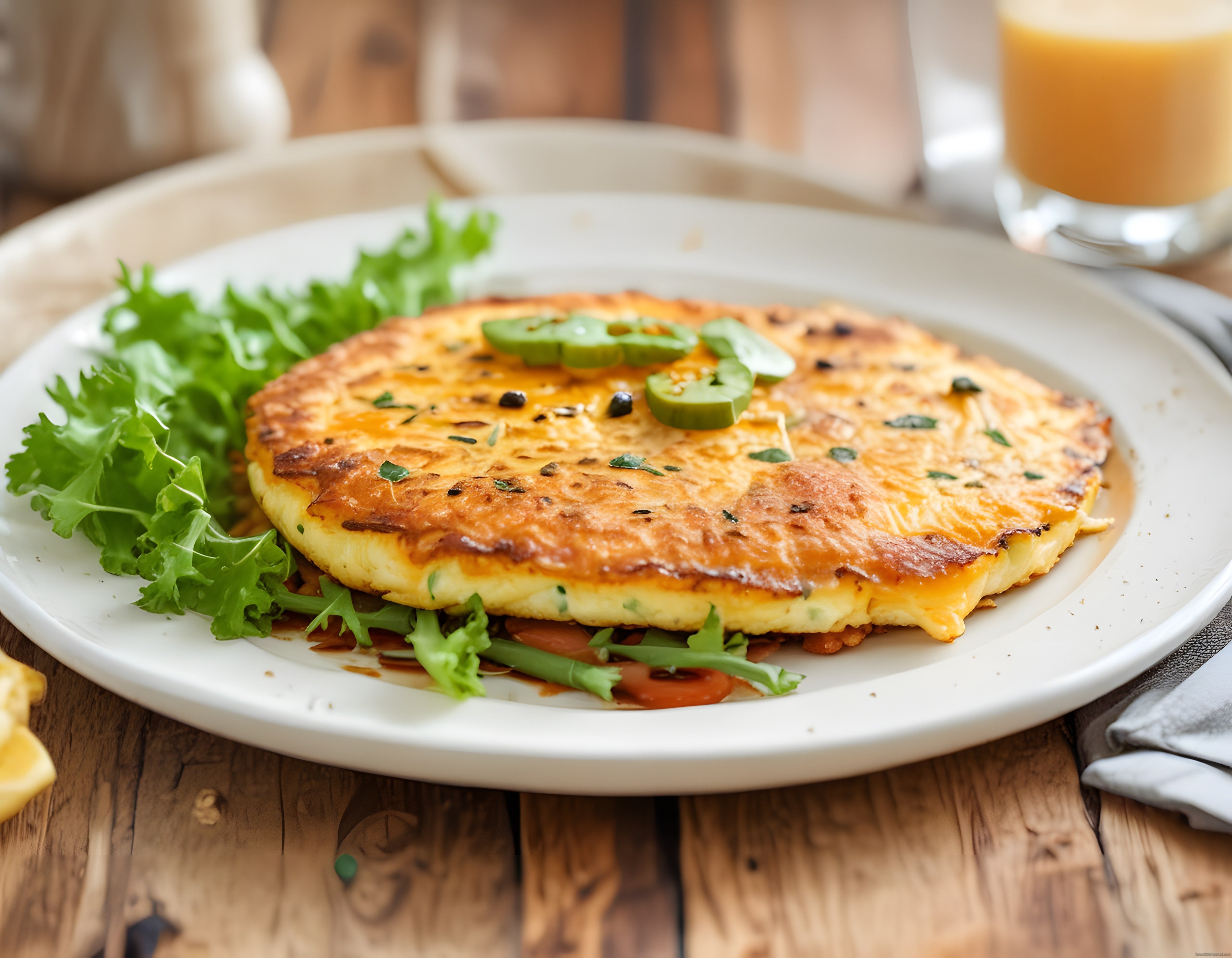 Kızarmış Peynirli Omlet ve Yeşilliklerle Zengin Kahvaltı Tabağı