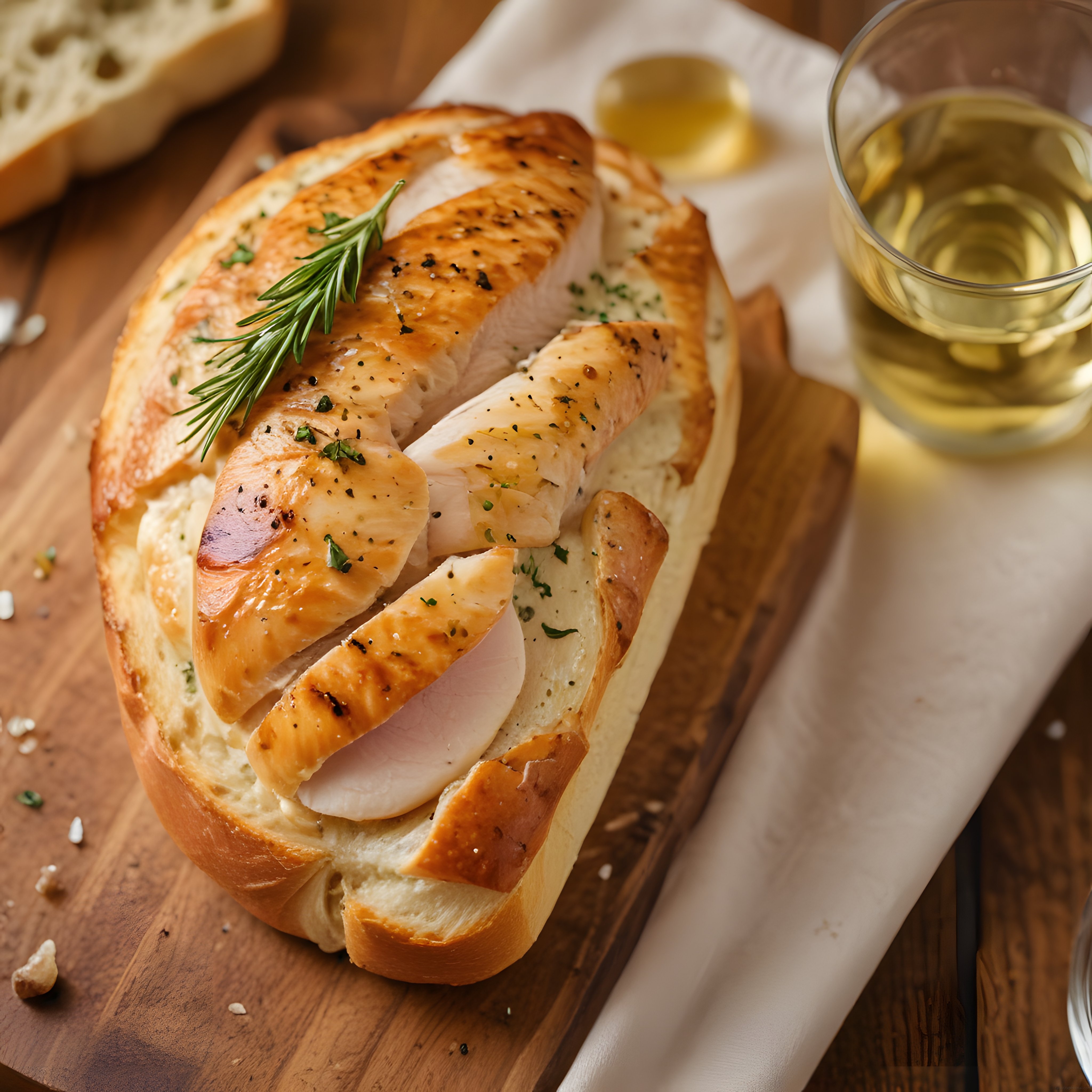 Kızarmış Tavuklu Ekmek Arası Lezzet: Baget Sandviç, Biberiye ve Beyaz Şarap