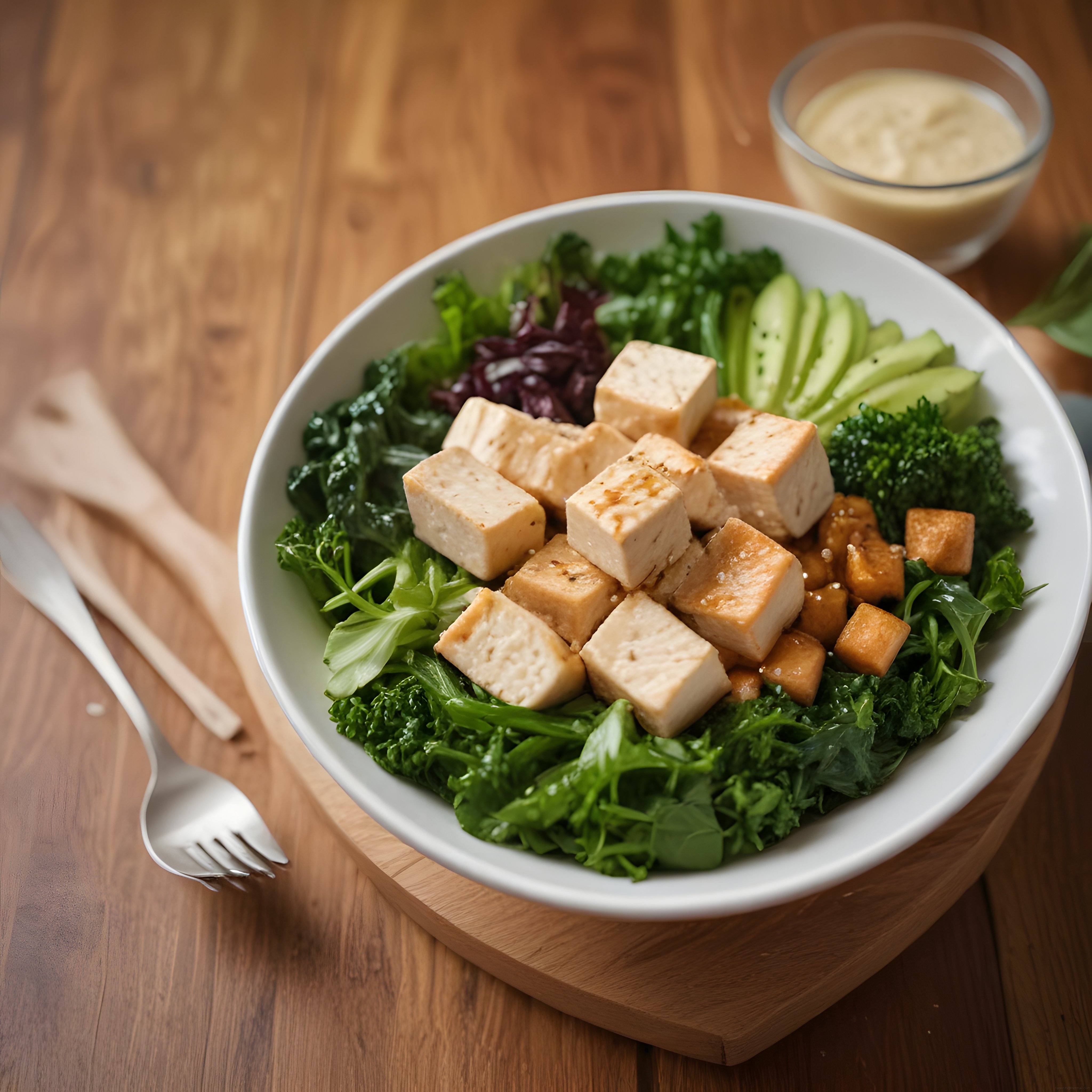 Kızarmış Tofu ve Taze Yeşilliklerle Dolu Sağlıklı Vegan Kase Tarifi