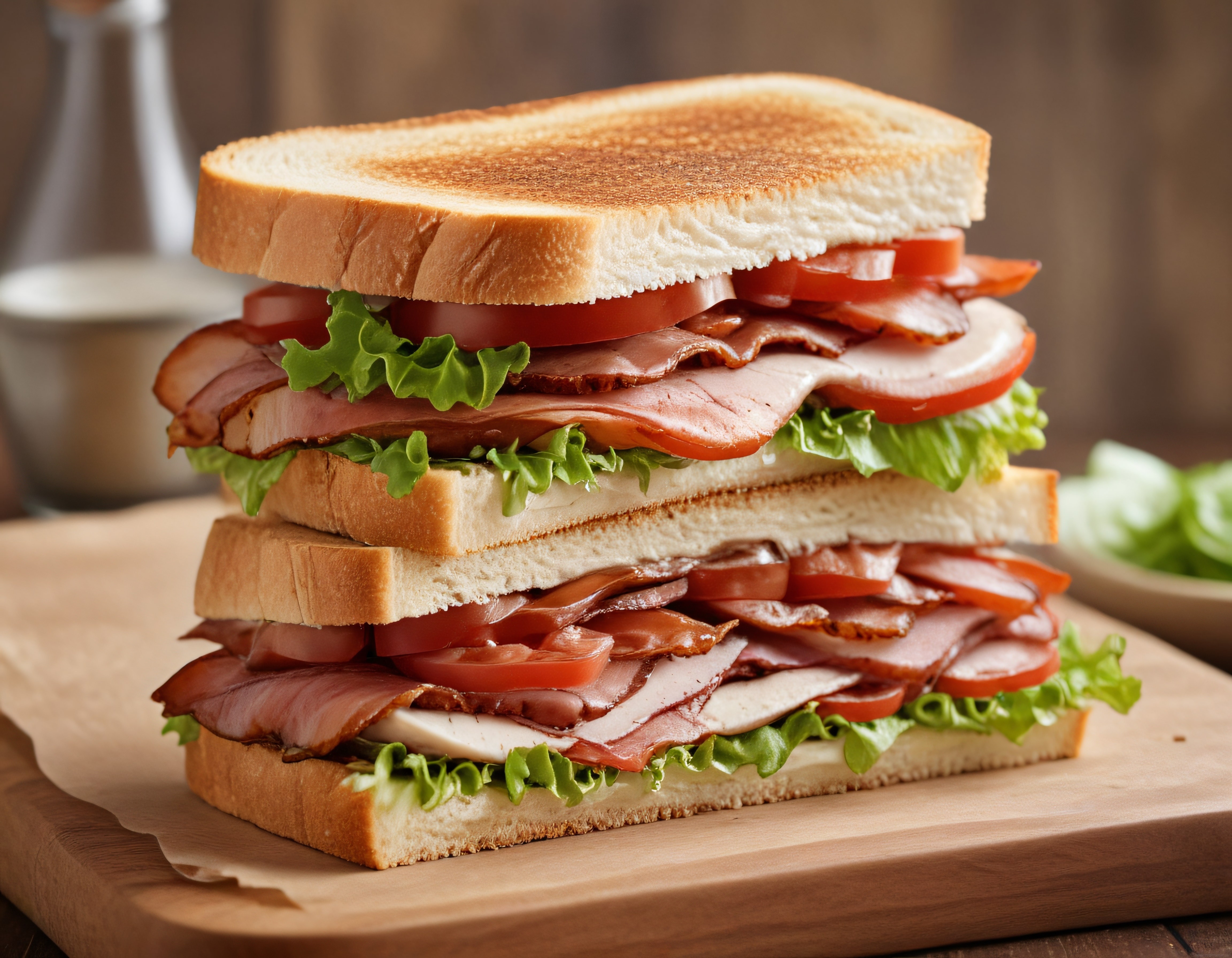 Kızarmış Tost Ekmeğinde Kat Kat Şarküteri ve Peynirli Sandviç