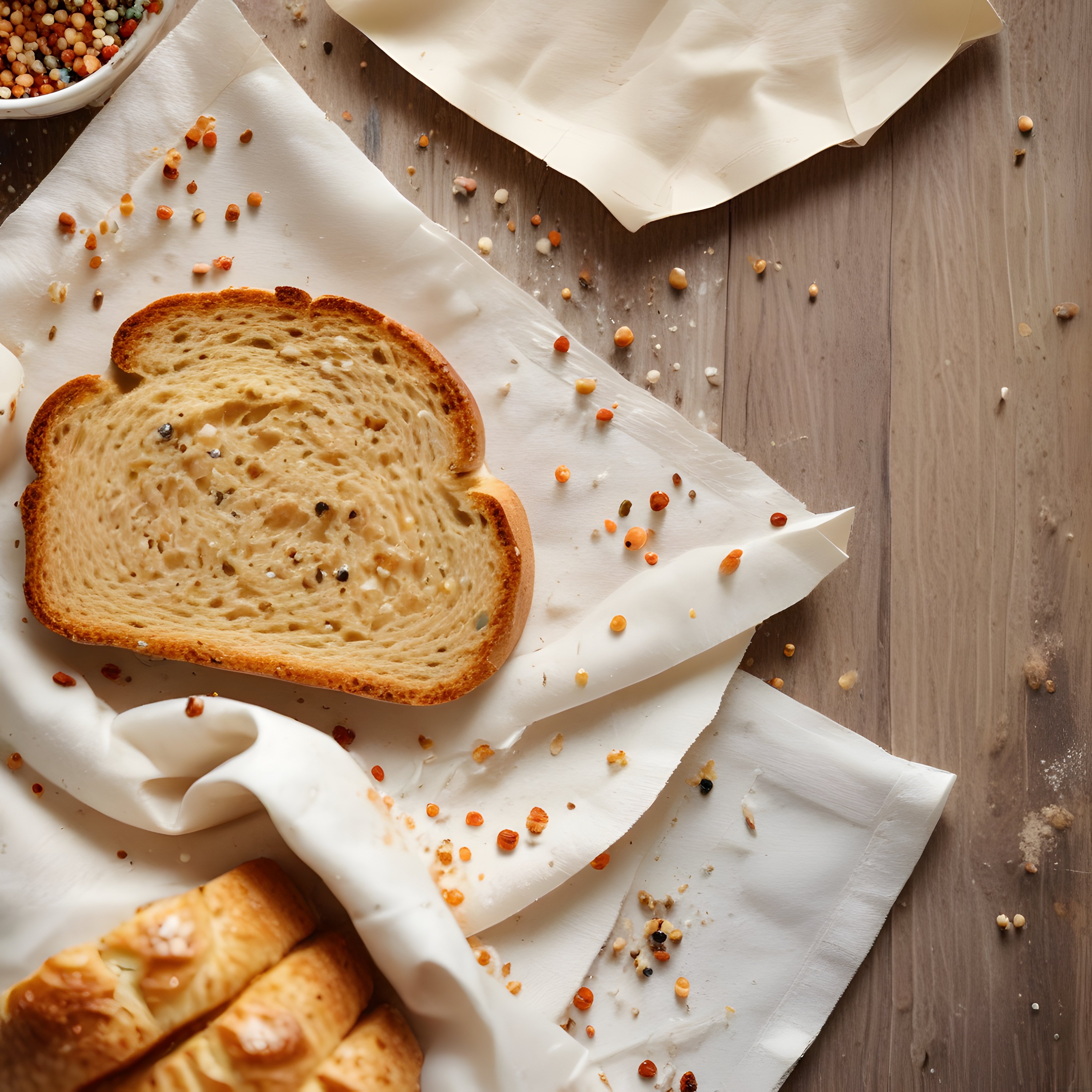 Kızarmış Tost Ekmek Dilimi, Tahıllar ve Taze Hamur İşiyle Kahvaltı Masası