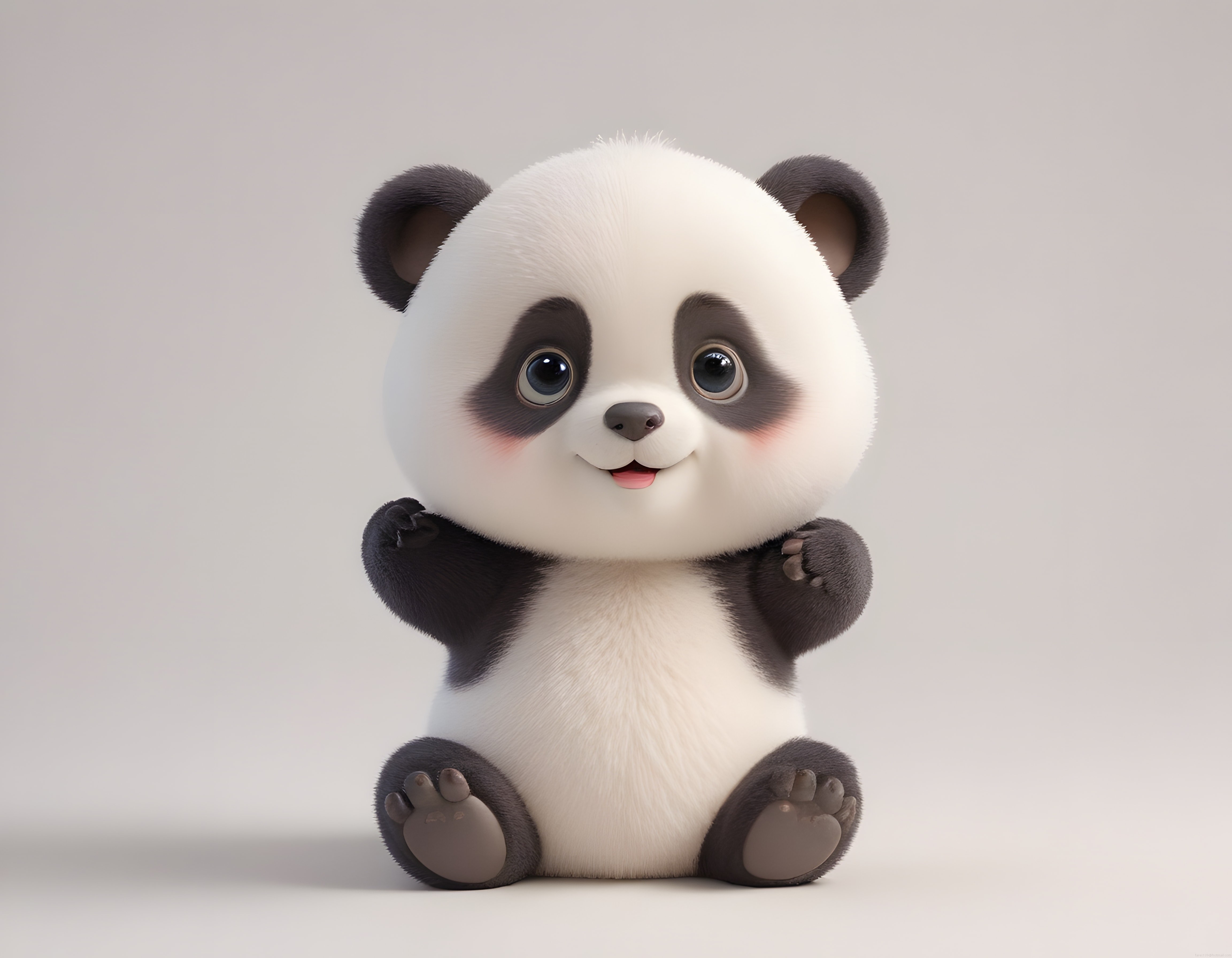 Kızarmış yanaklı büyük gözlü sevimli 3D bebek panda karakteri