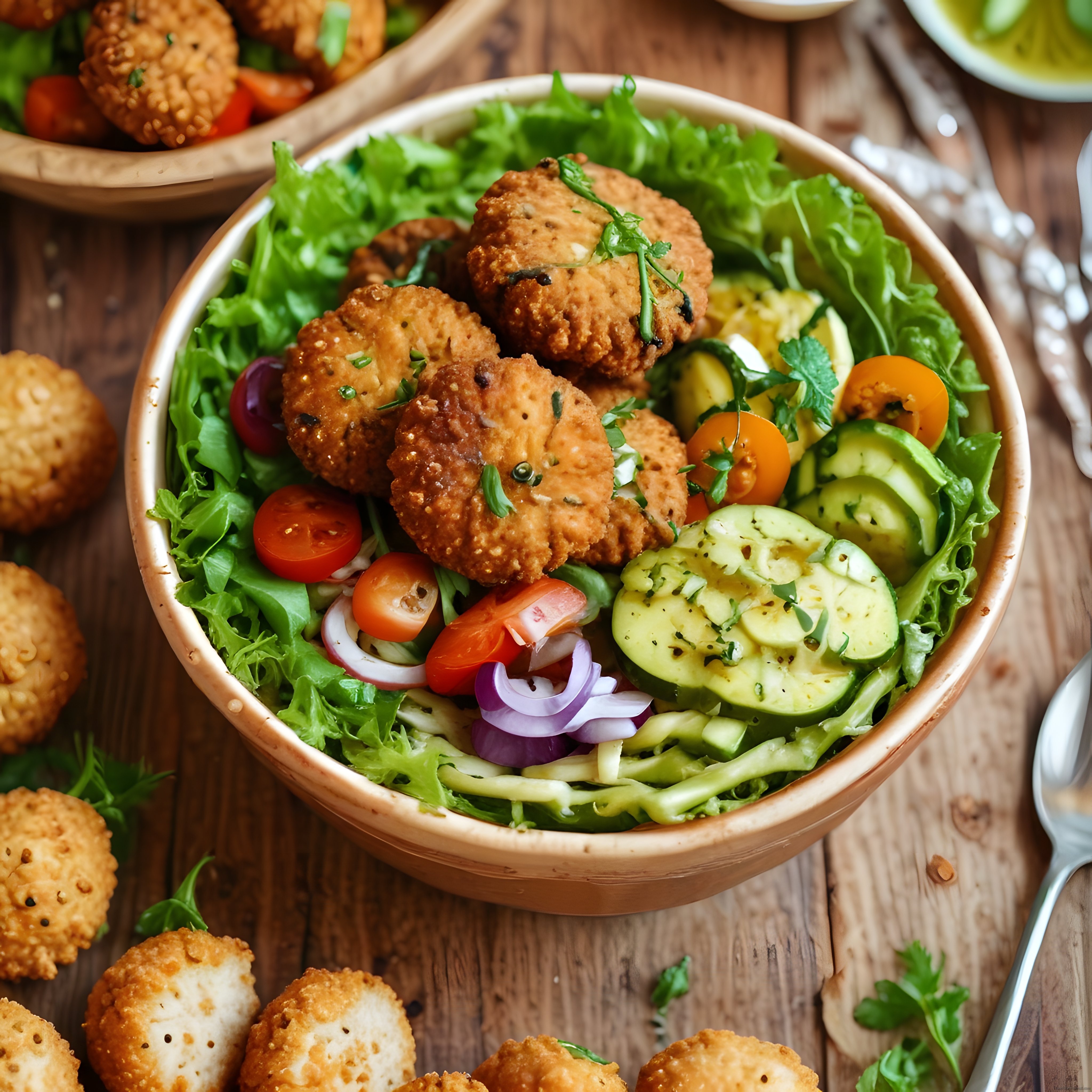 Kızartılmış Çıtır Pane ve Taze Sebze Salatası ile Sağlıklı Kase Tarifi